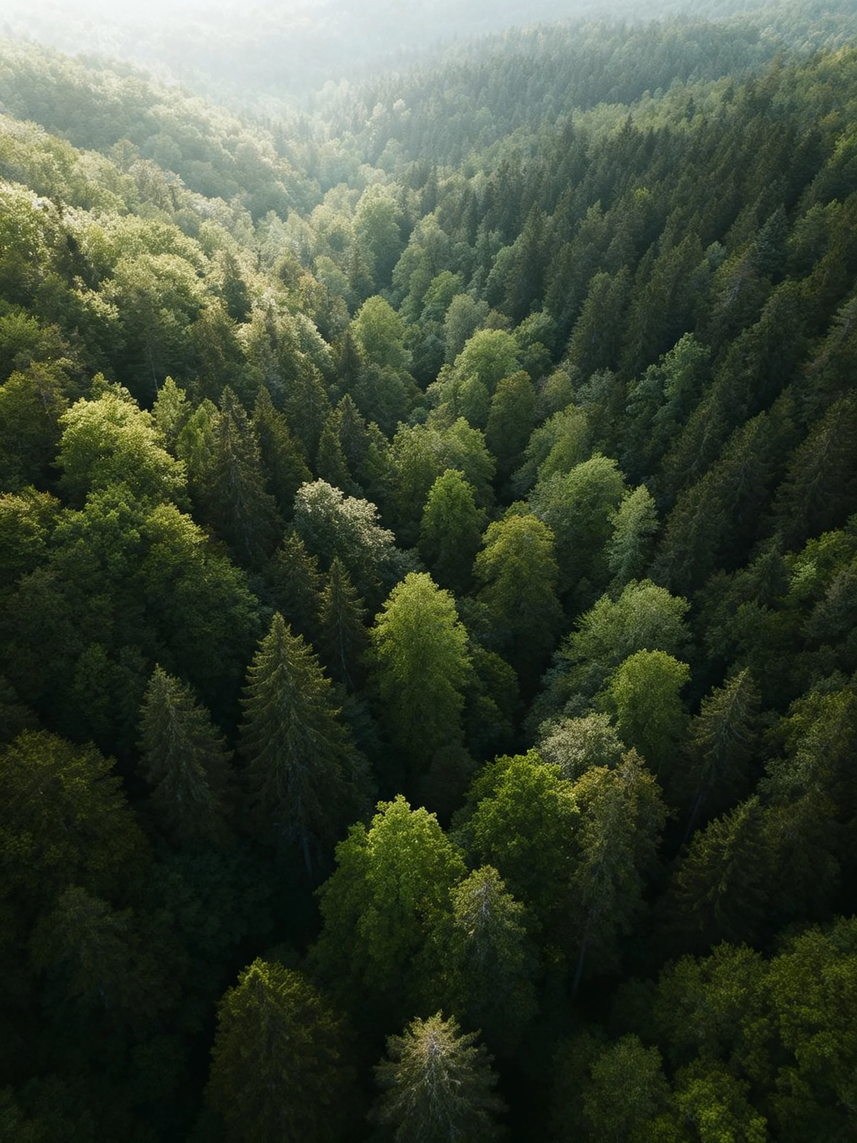 Dense forest with diverse green foliage and layered formations