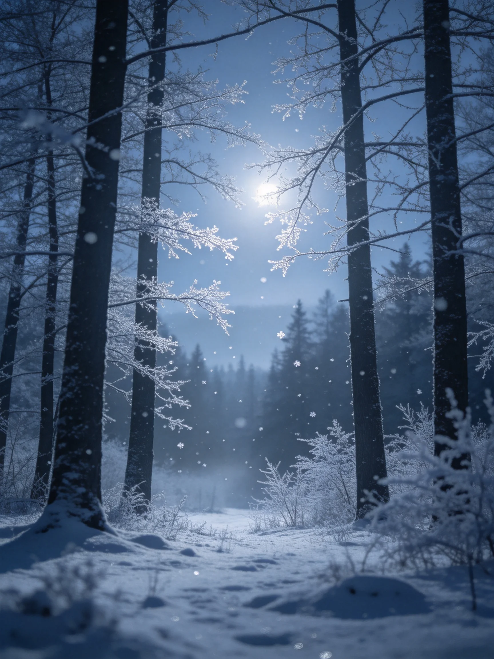 Frost-Covered Forest Under Bright Winter Light