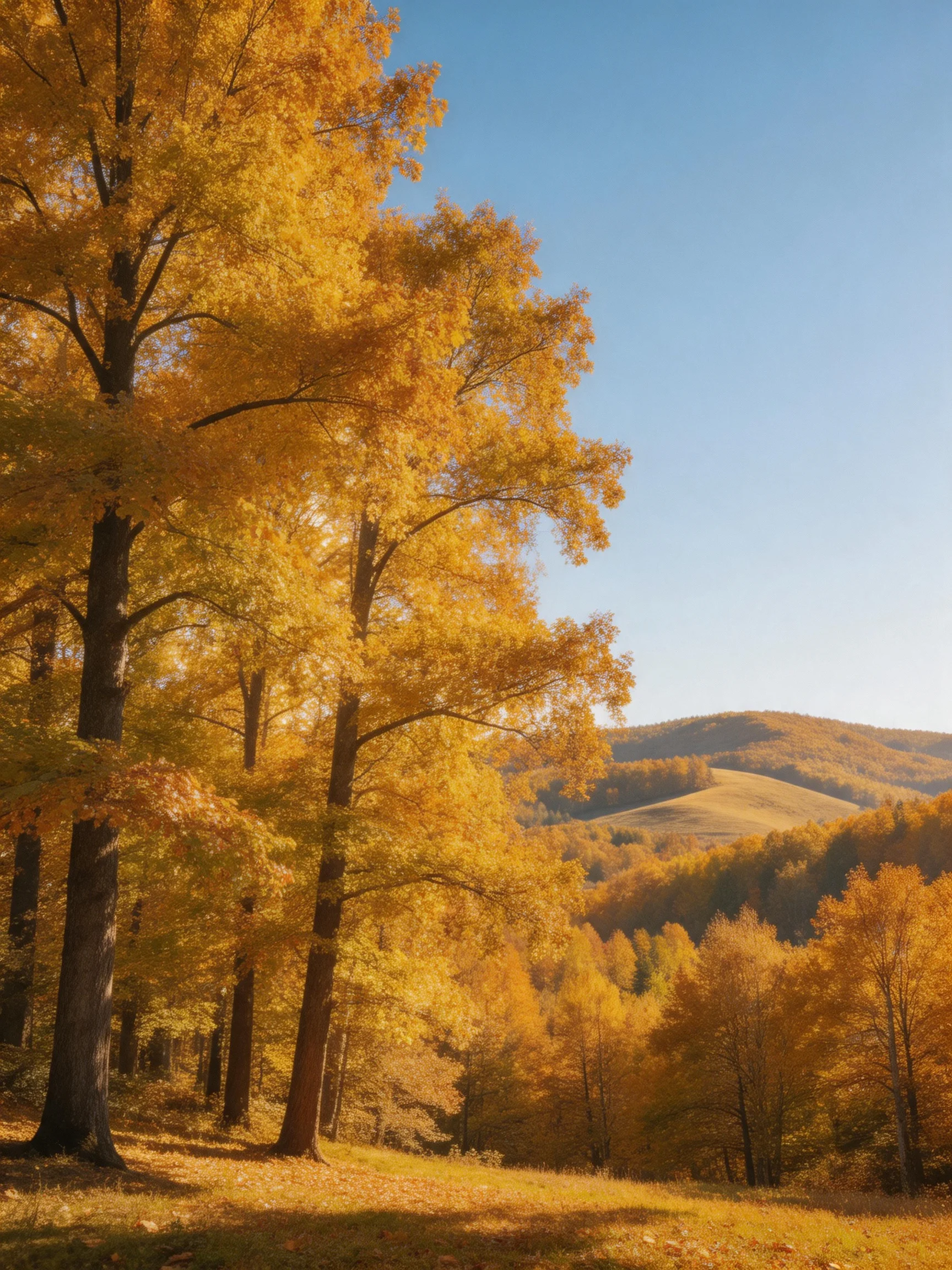 Golden Autumn Forest with Rolling Hills