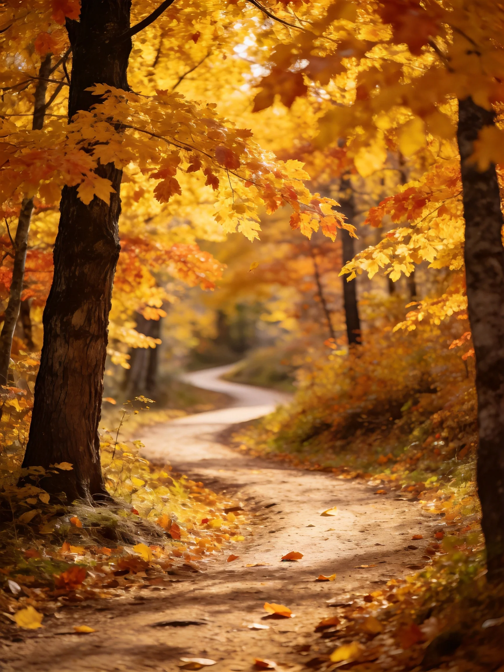Golden Autumn Forest with Winding Dirt Trail