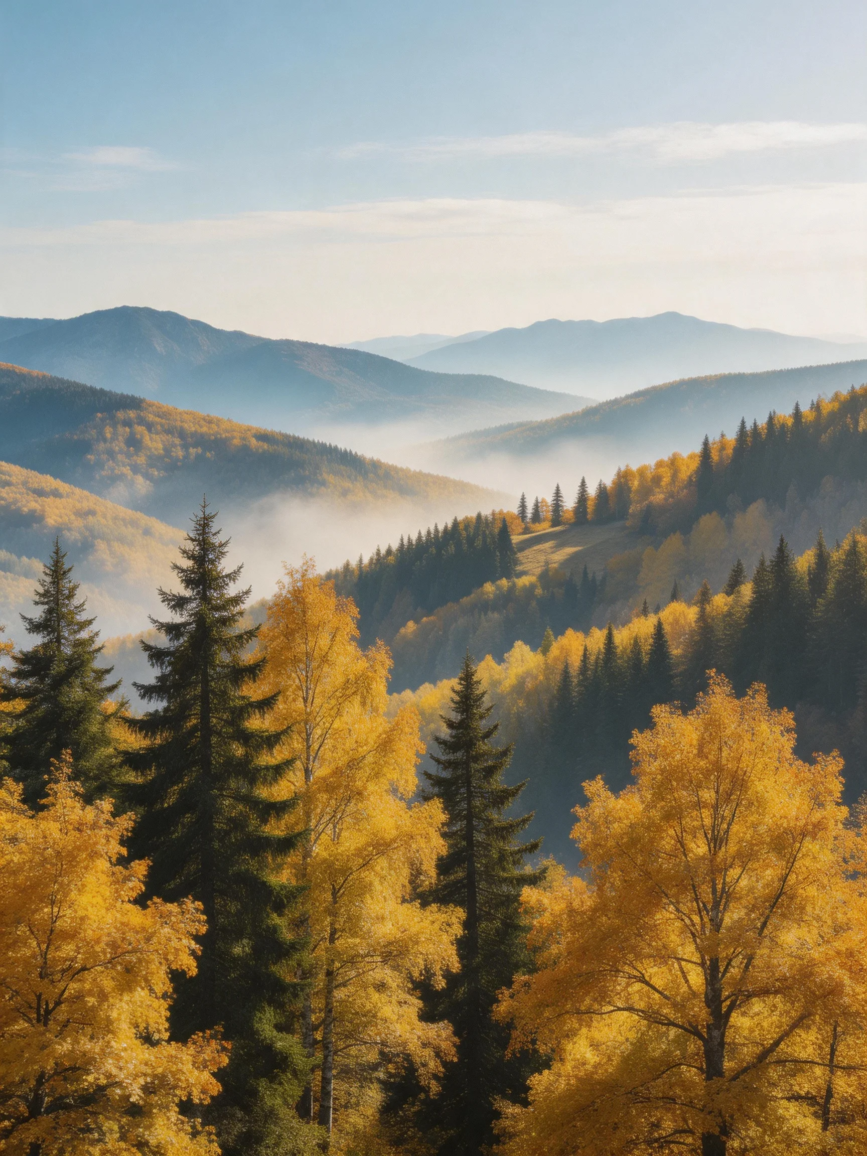 Golden Autumn Forests and Misty Mountain Ranges