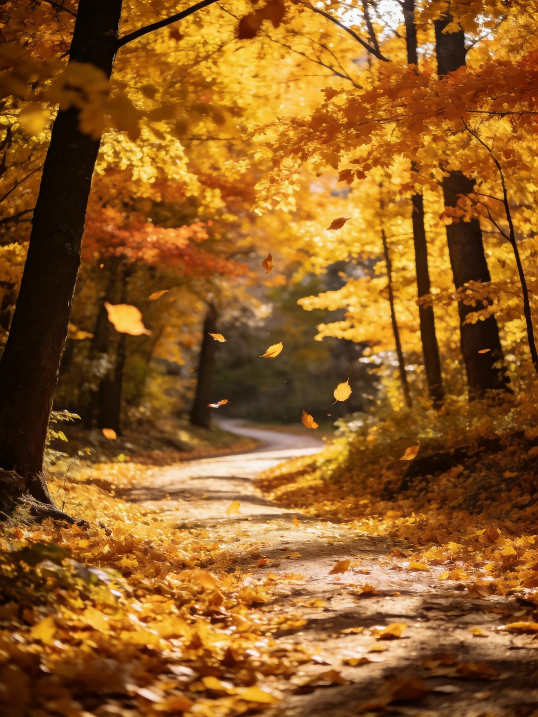 Golden Autumn Leaves Blanket a Winding Forest Path