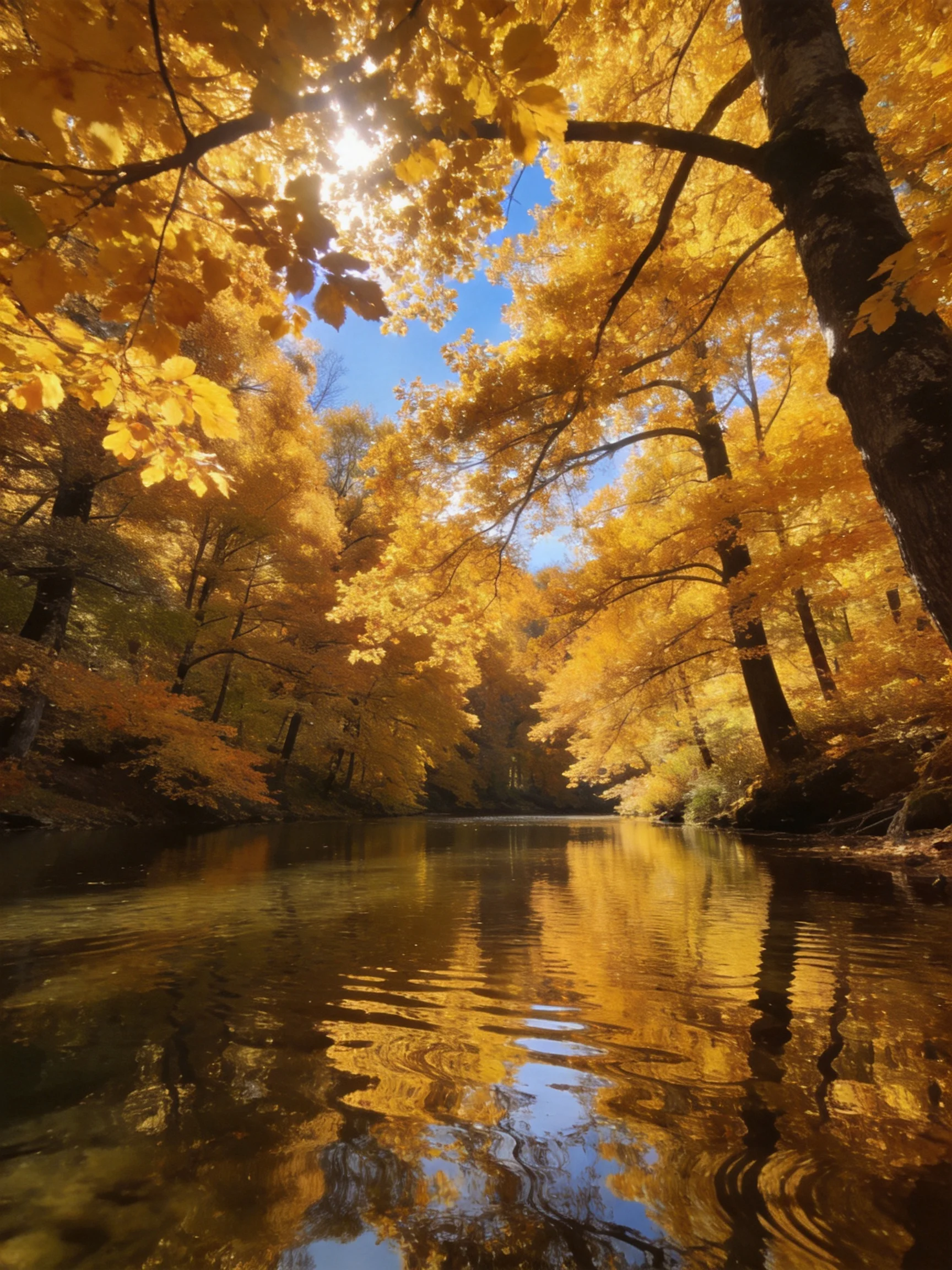 Golden Autumn Trees Reflecting in a Calm River