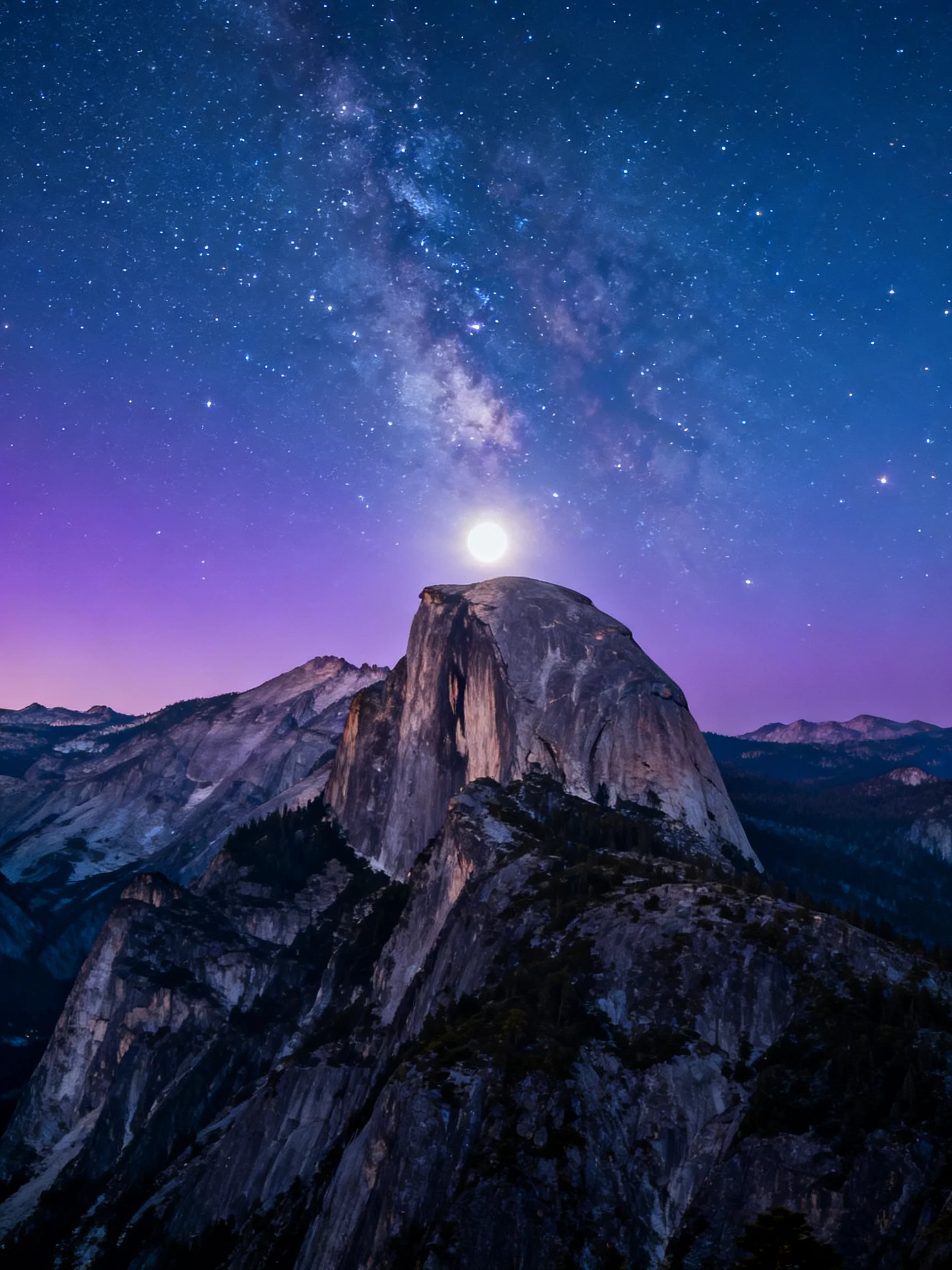Half Dome Beneath Starry Night Sky with Moon and Milky Way