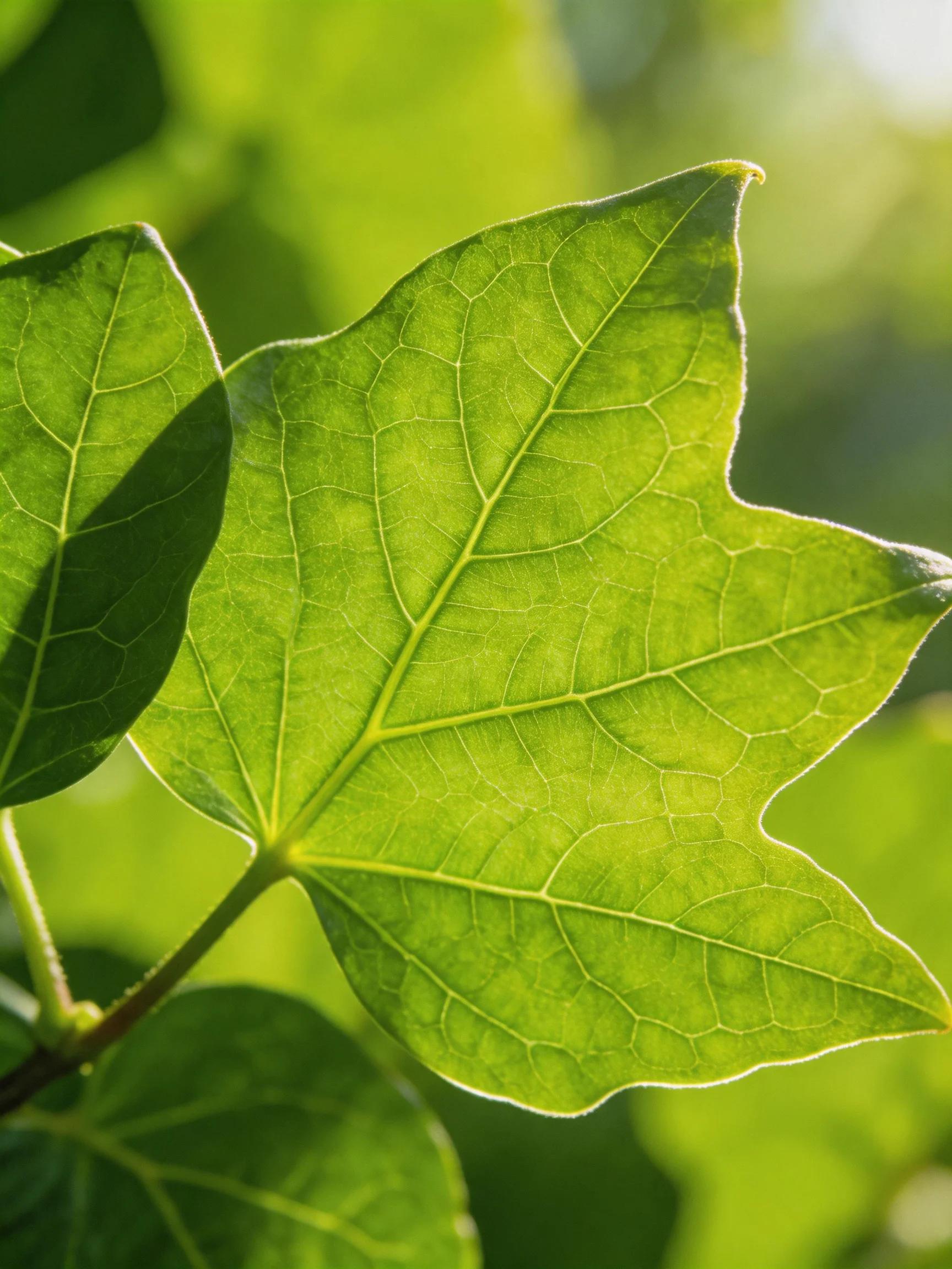 Lush green maple - shaped leaves with detailed vein patterns
