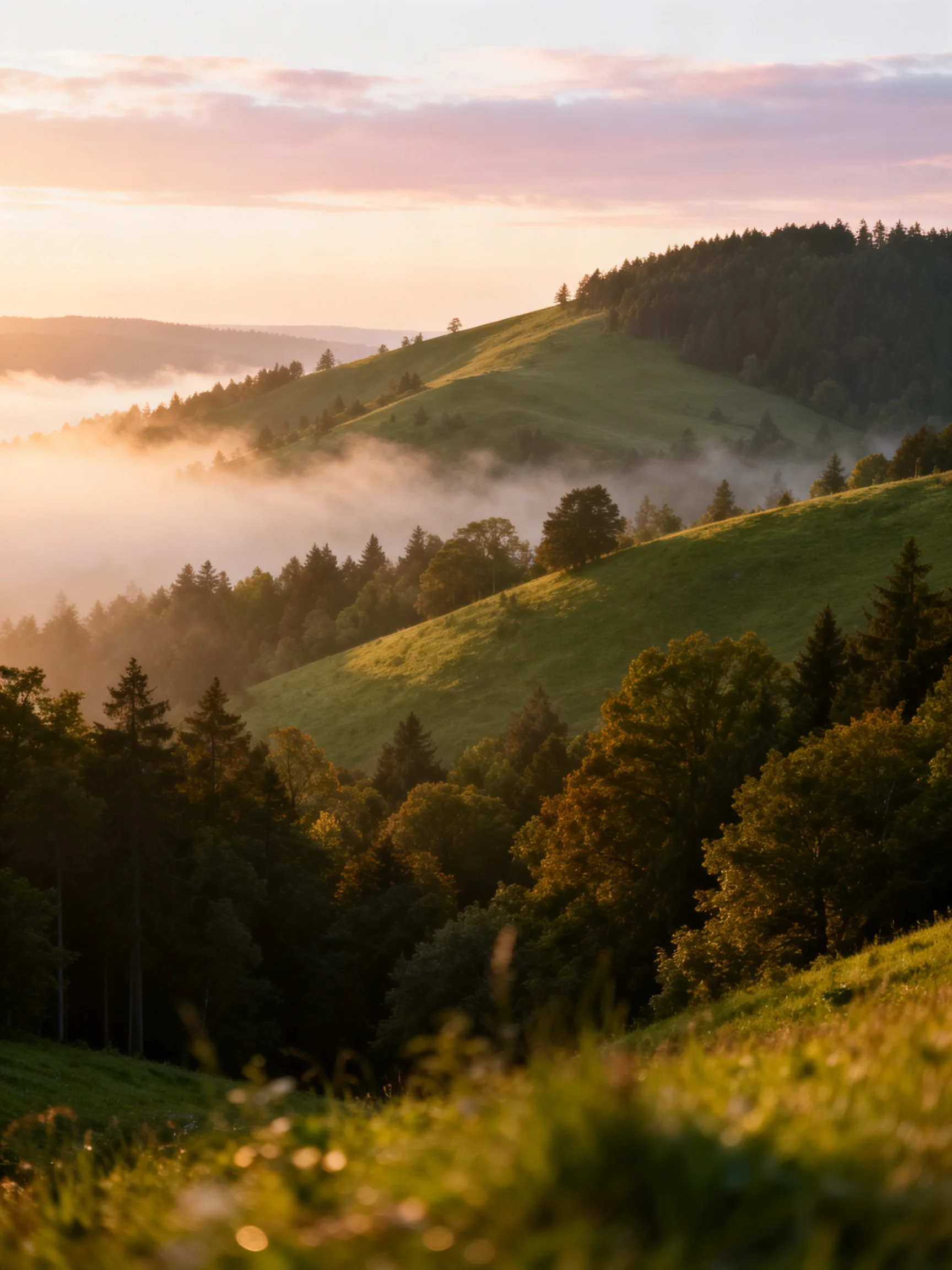 Misty Forested Hills at Sunrise