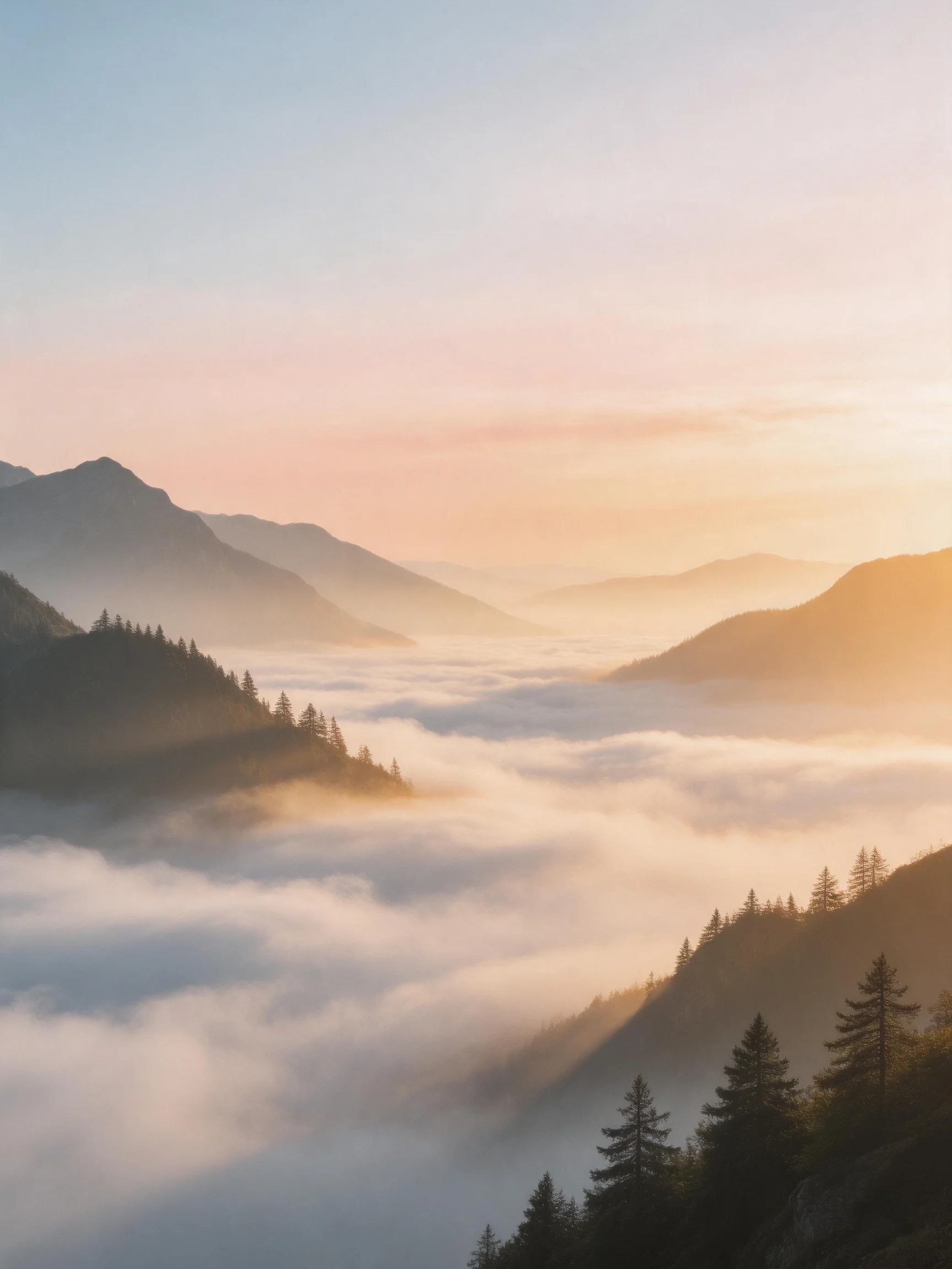 Misty Mountain Valley at Dawn with Golden Light