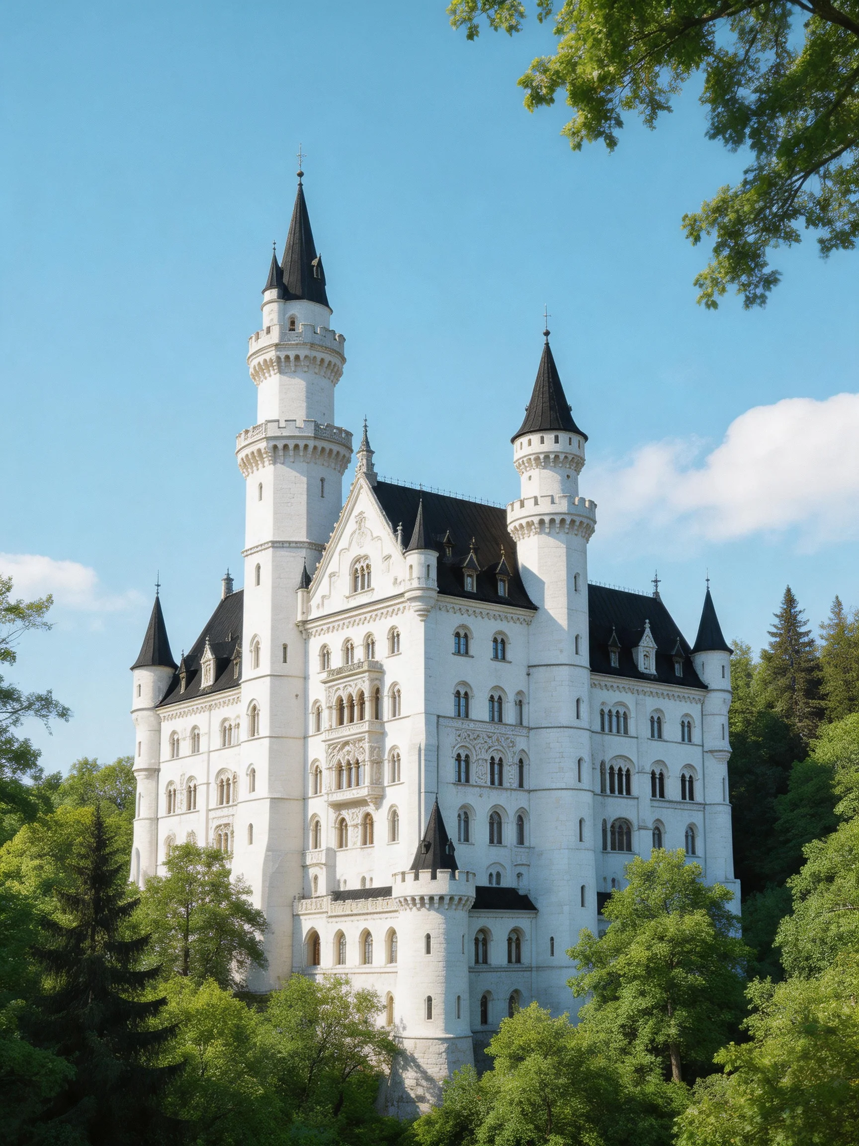 Neuschwanstein Castle: White Gothic Castle Surrounded by Dense Forest