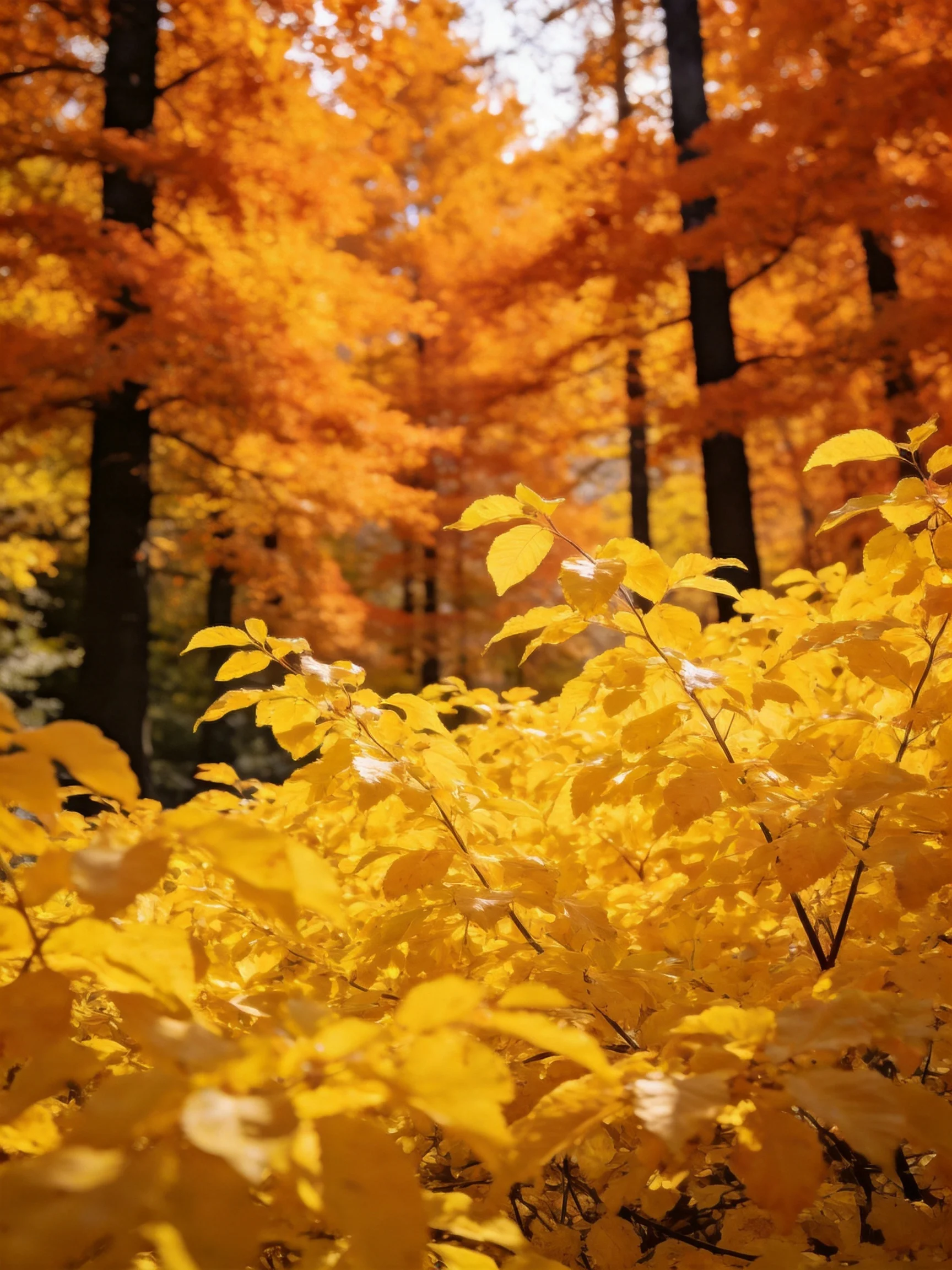 Rich golden foliage fills a sunlit forest