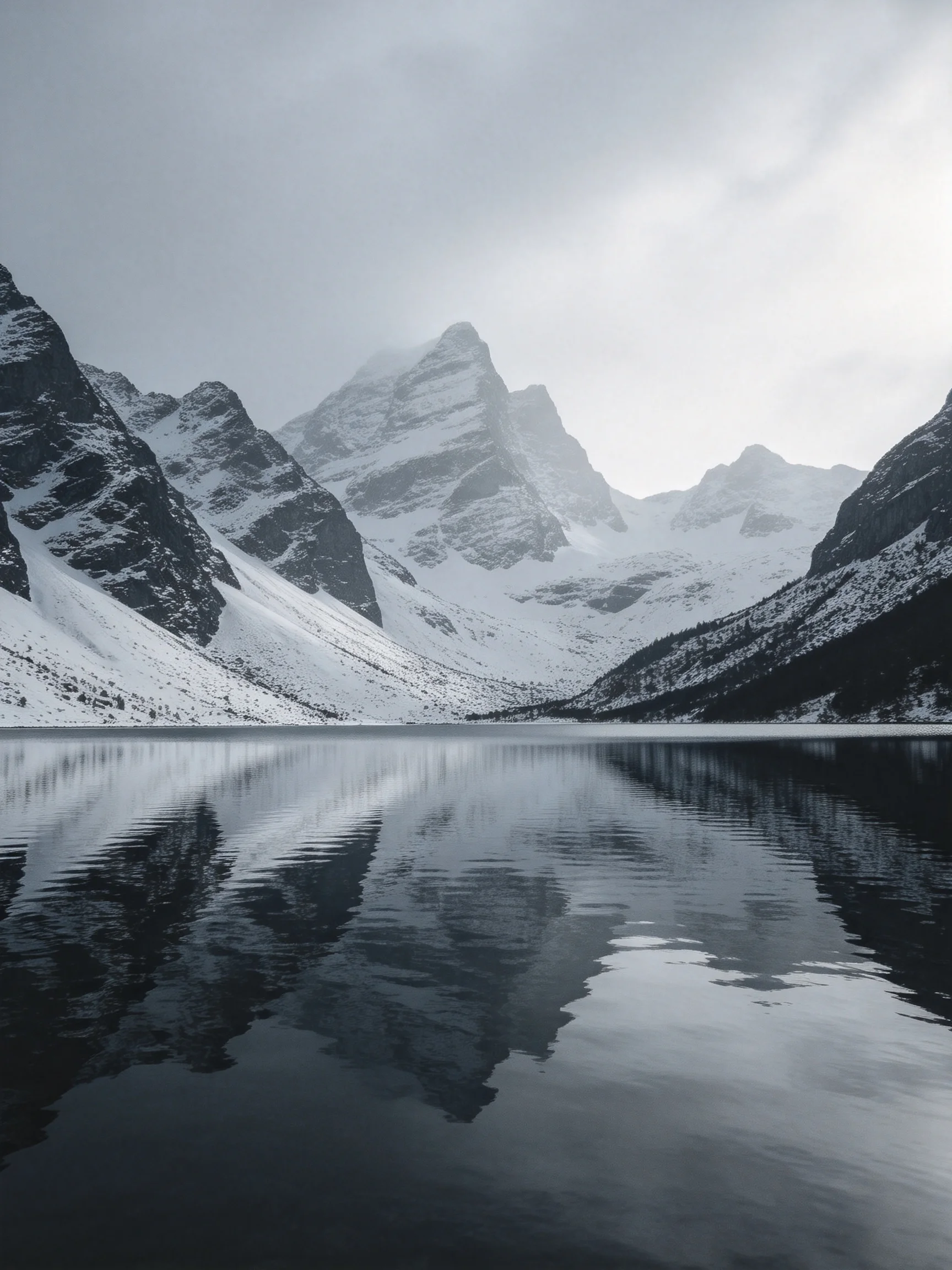 Snow - capped mountain peaks reflecting in a serene alpine lake