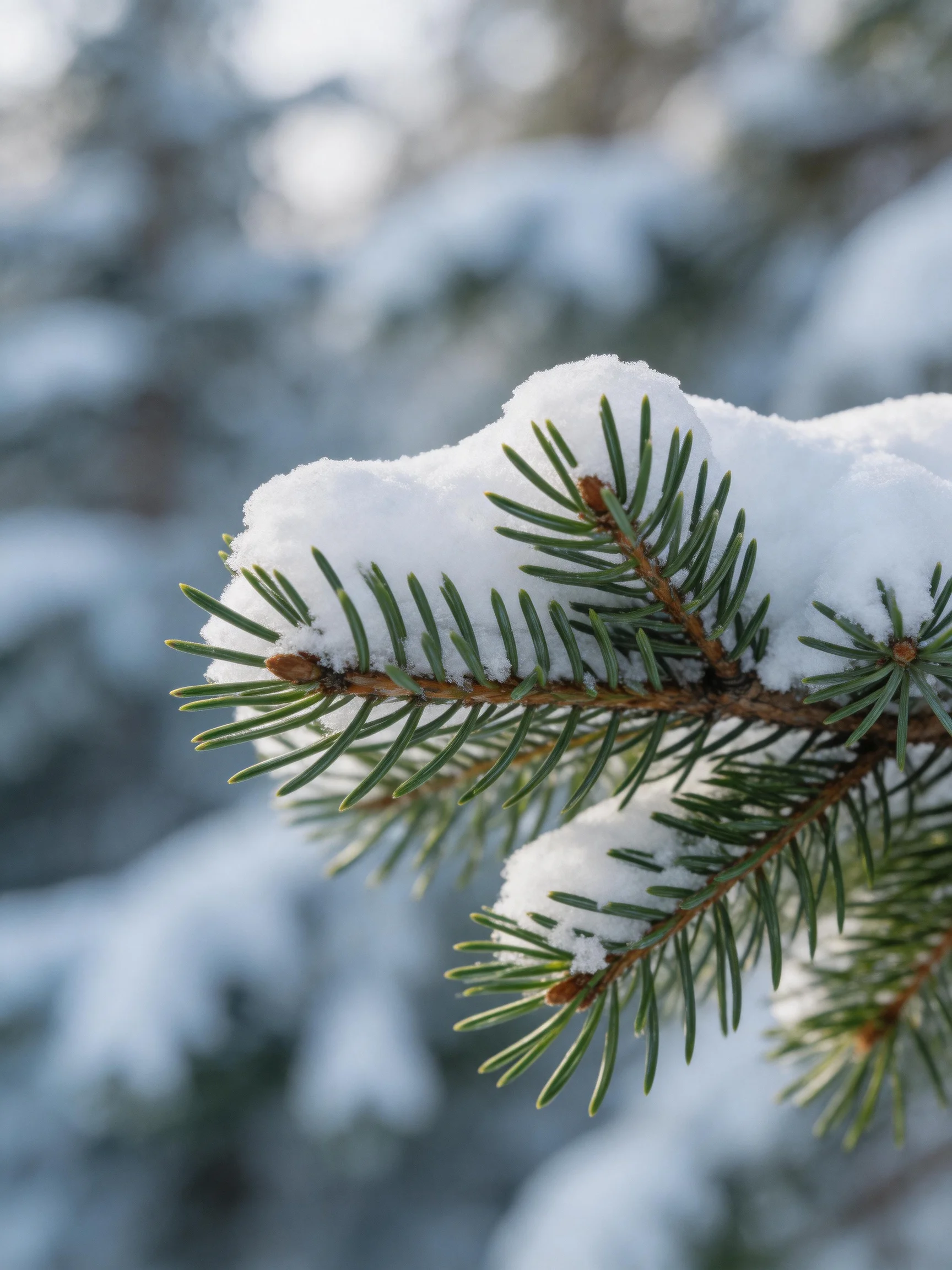 Snow-Capped Pine Branch with Vibrant Green Needles