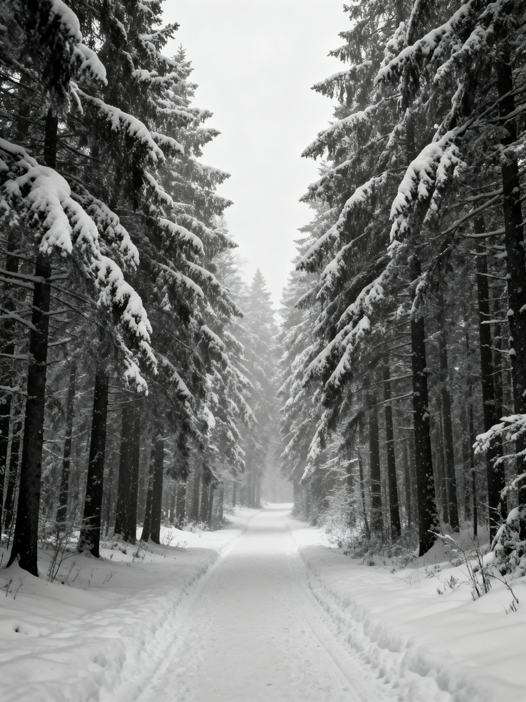 Snow-Covered PathBetween Towering Snow-Laden Pines