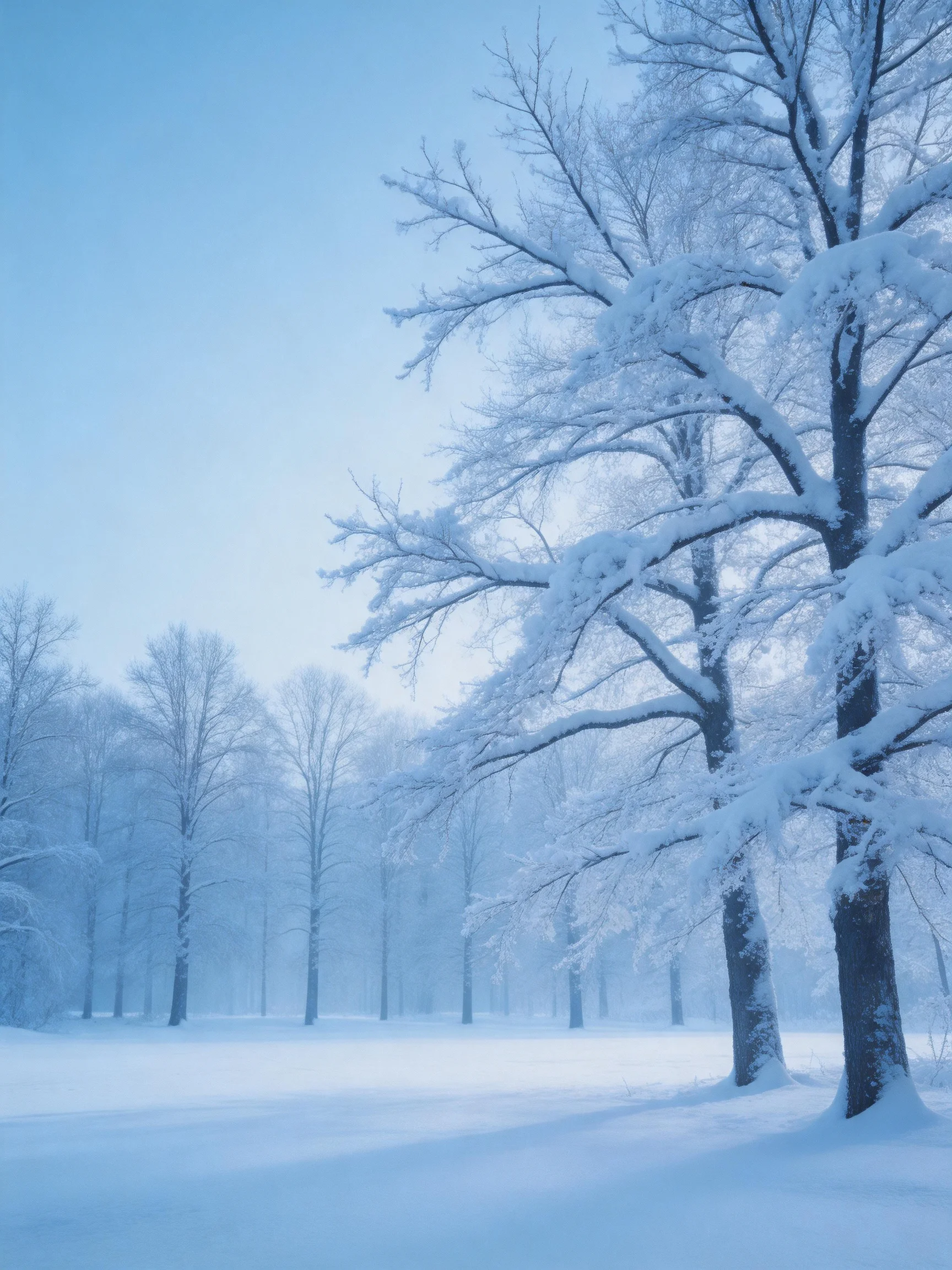 Snow-Covered Trees in a Frosty Blue Winter Scene