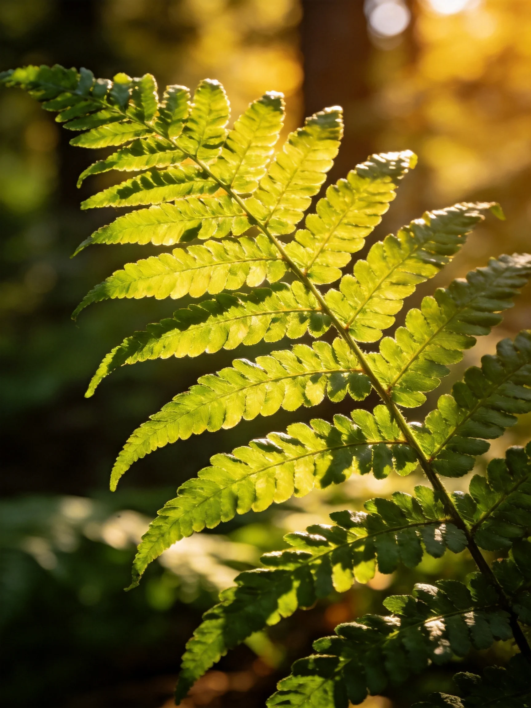 Sunlit Fern Fronds with Golden Backlighting