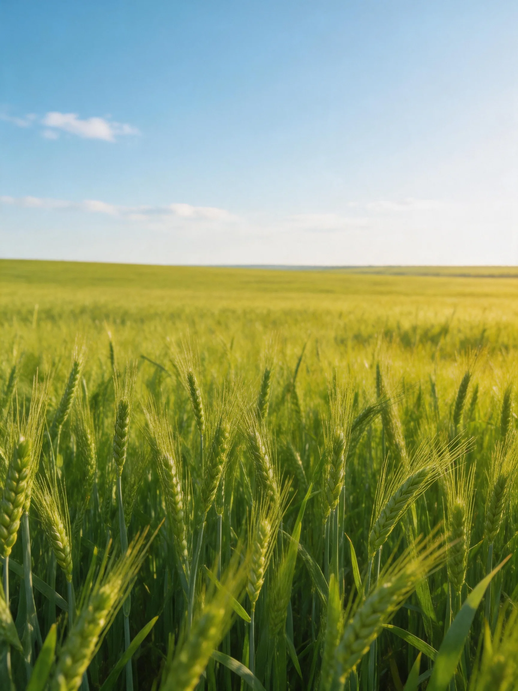 Vast green wheat field stretching toward distant horizon
