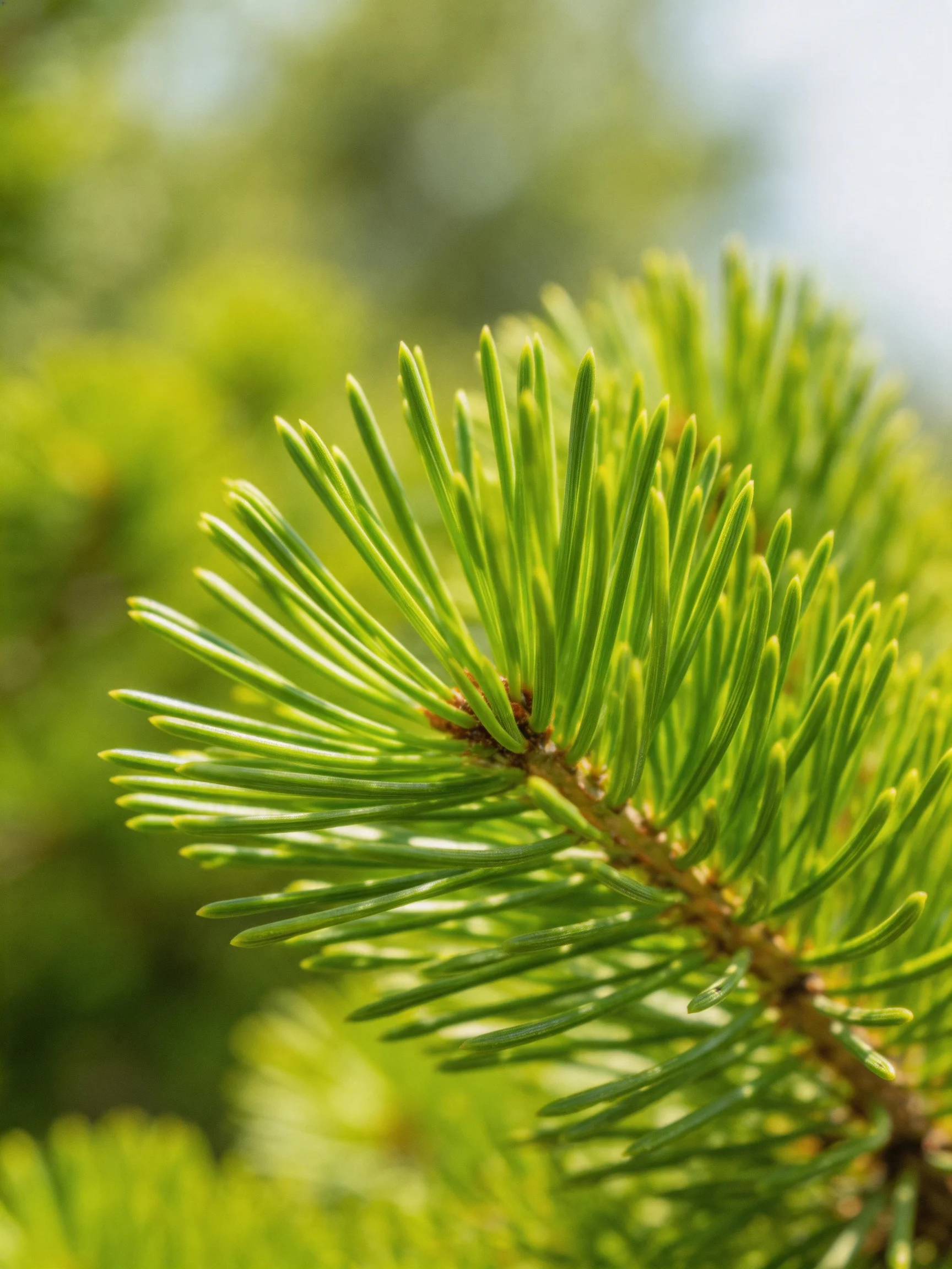 Vibrant Green Pine Needles Close-Up with Sunlight
