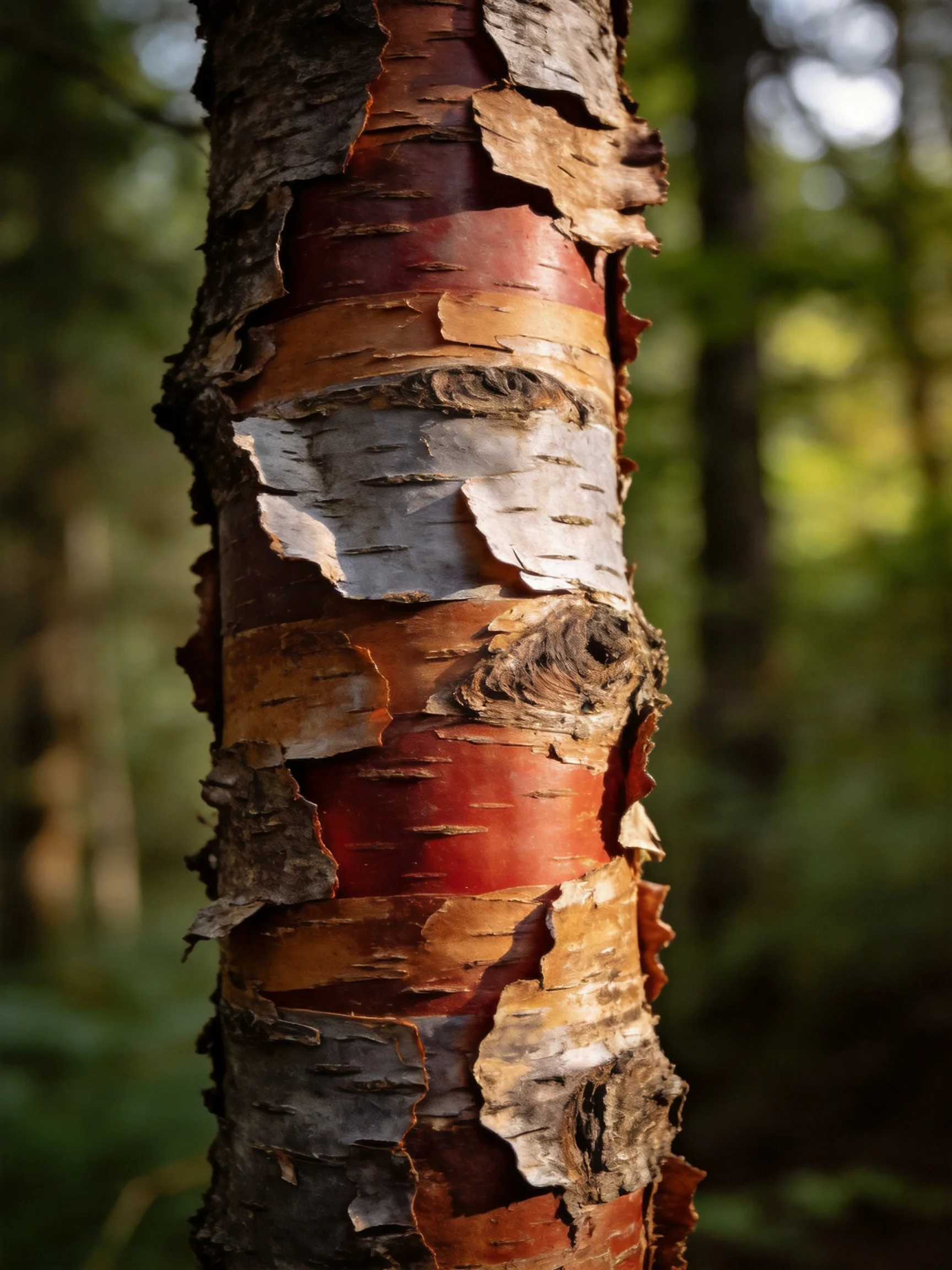 Vibrant Multicolored Peeling Bark on a Tree Trunk