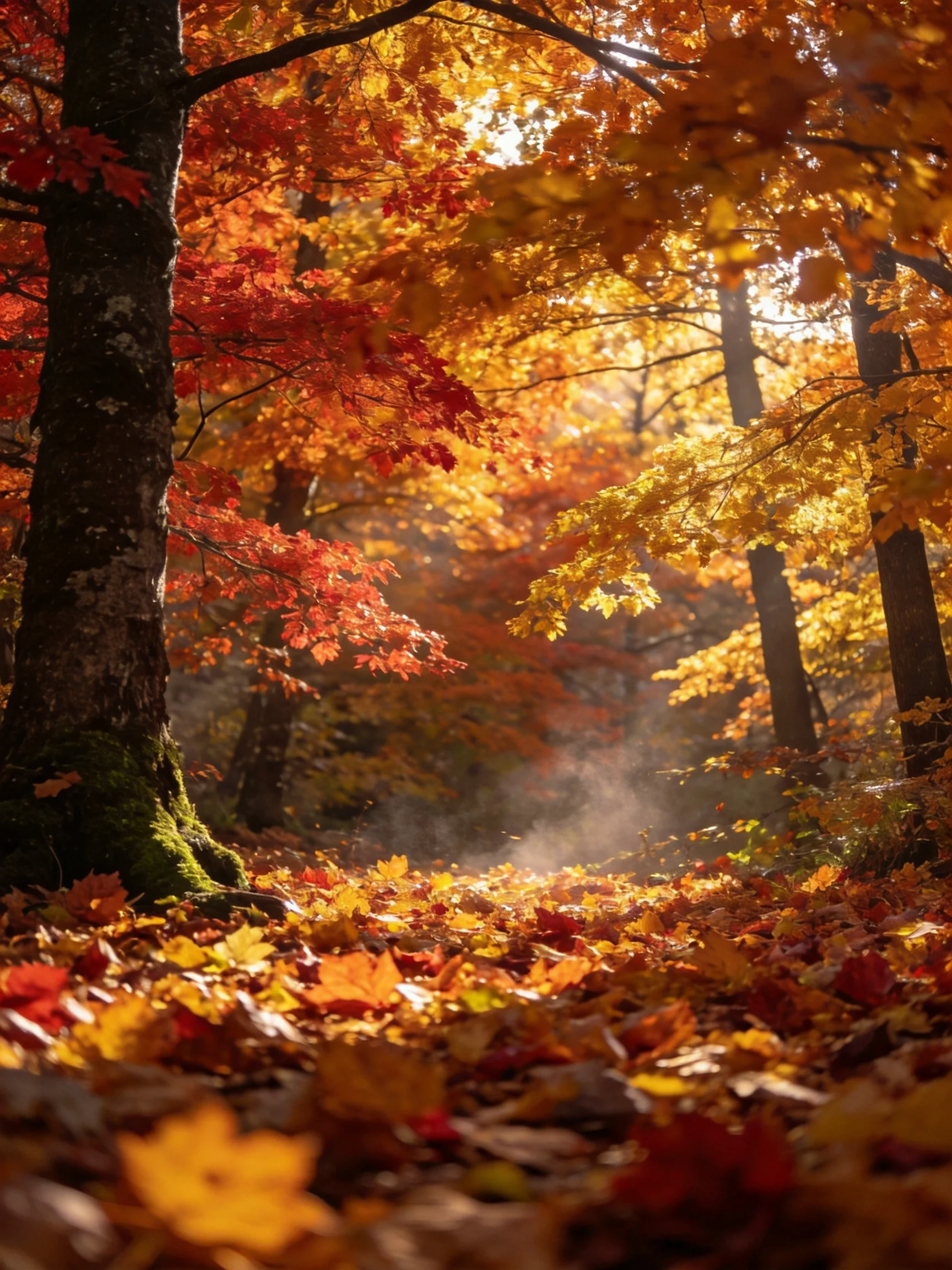Vibrant autumn forest with golden and crimson foliage