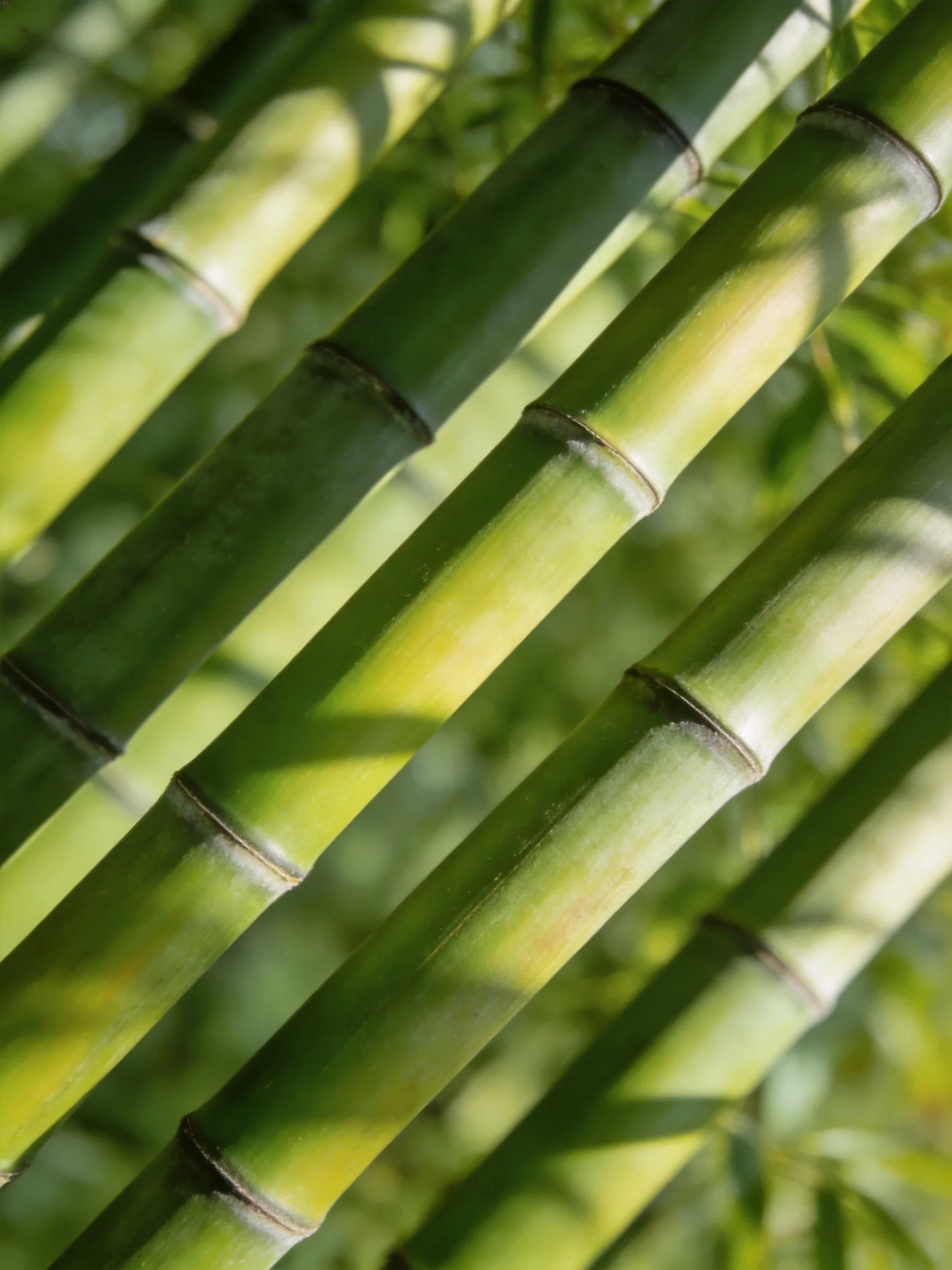 Vibrant green bamboo stalks with sunlight filtering through