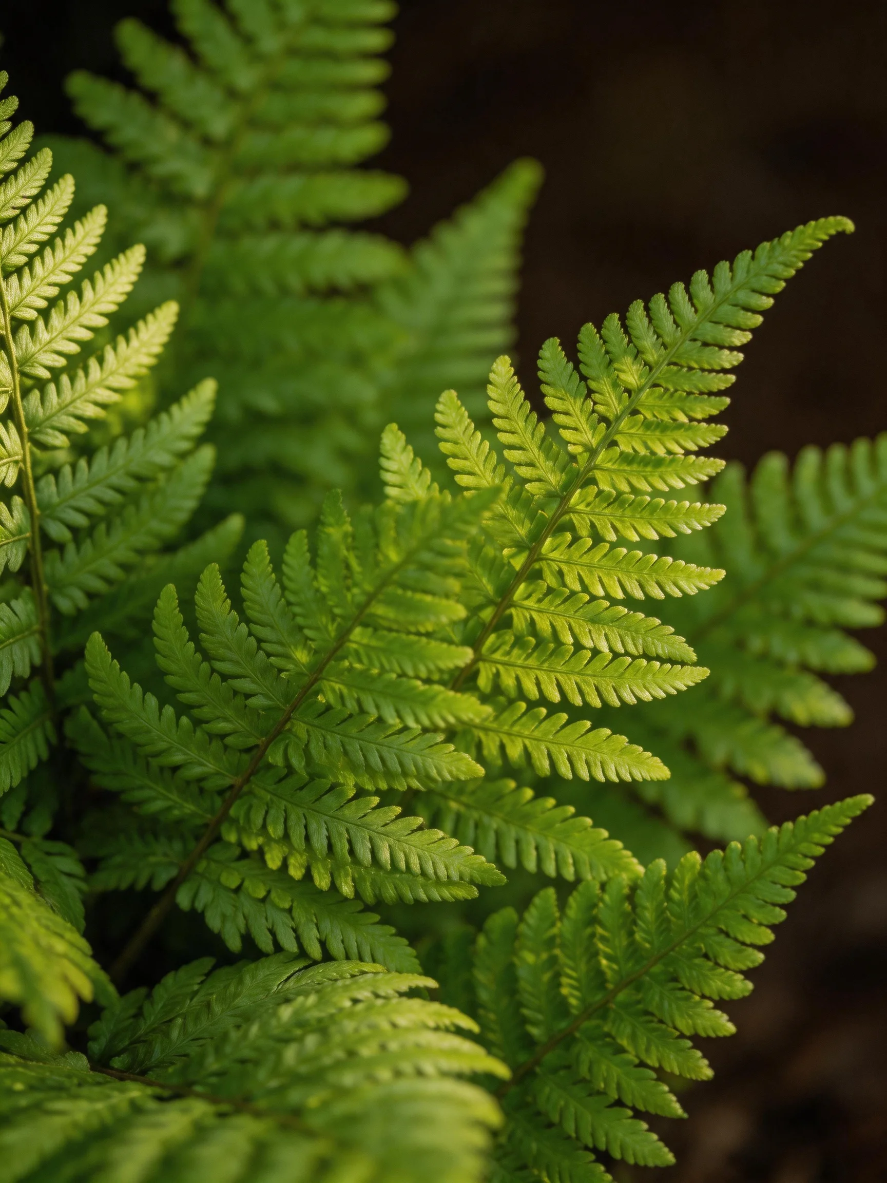 Vibrant green fern fronds with intricate leaf patterns