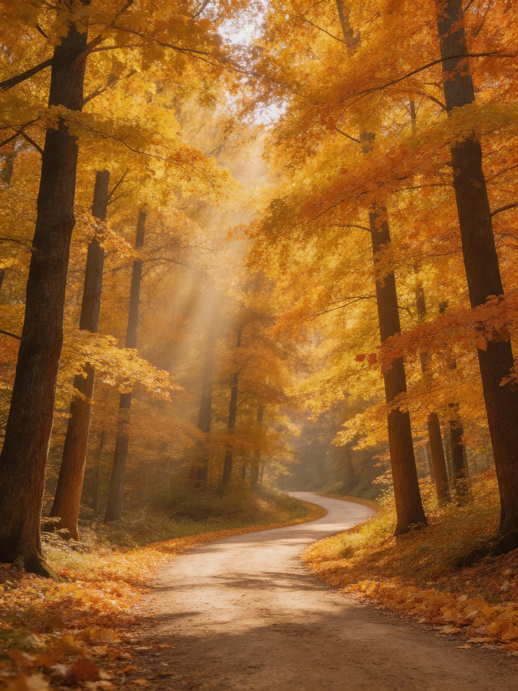 Winding Dirt Path Through Golden Autumn Forest
