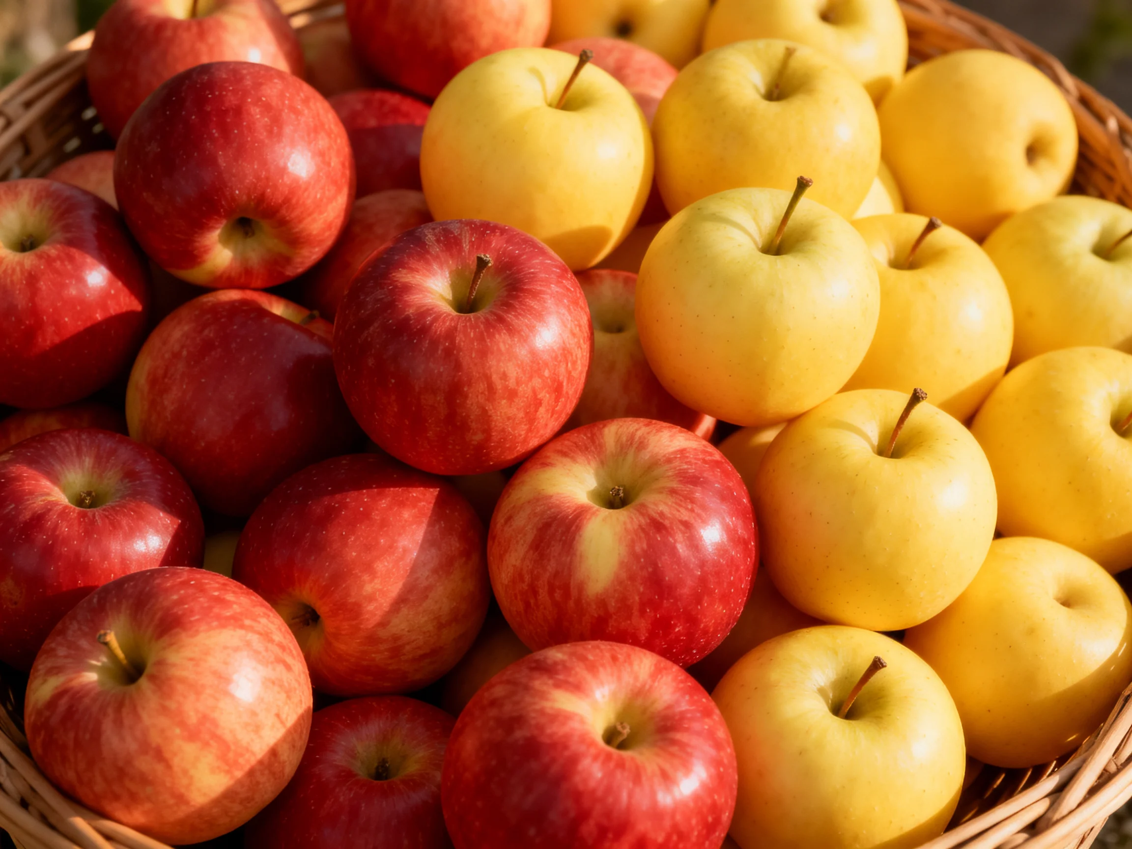 A basket overflowing with vibrant red and yellow apples