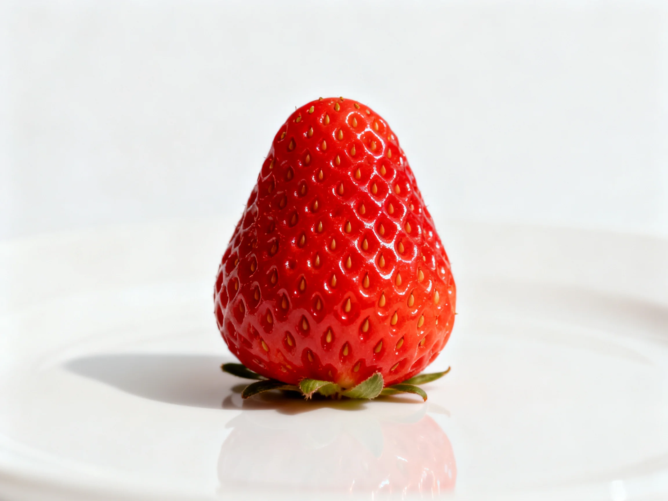 A bright red strawberry with distinct seed patterns
