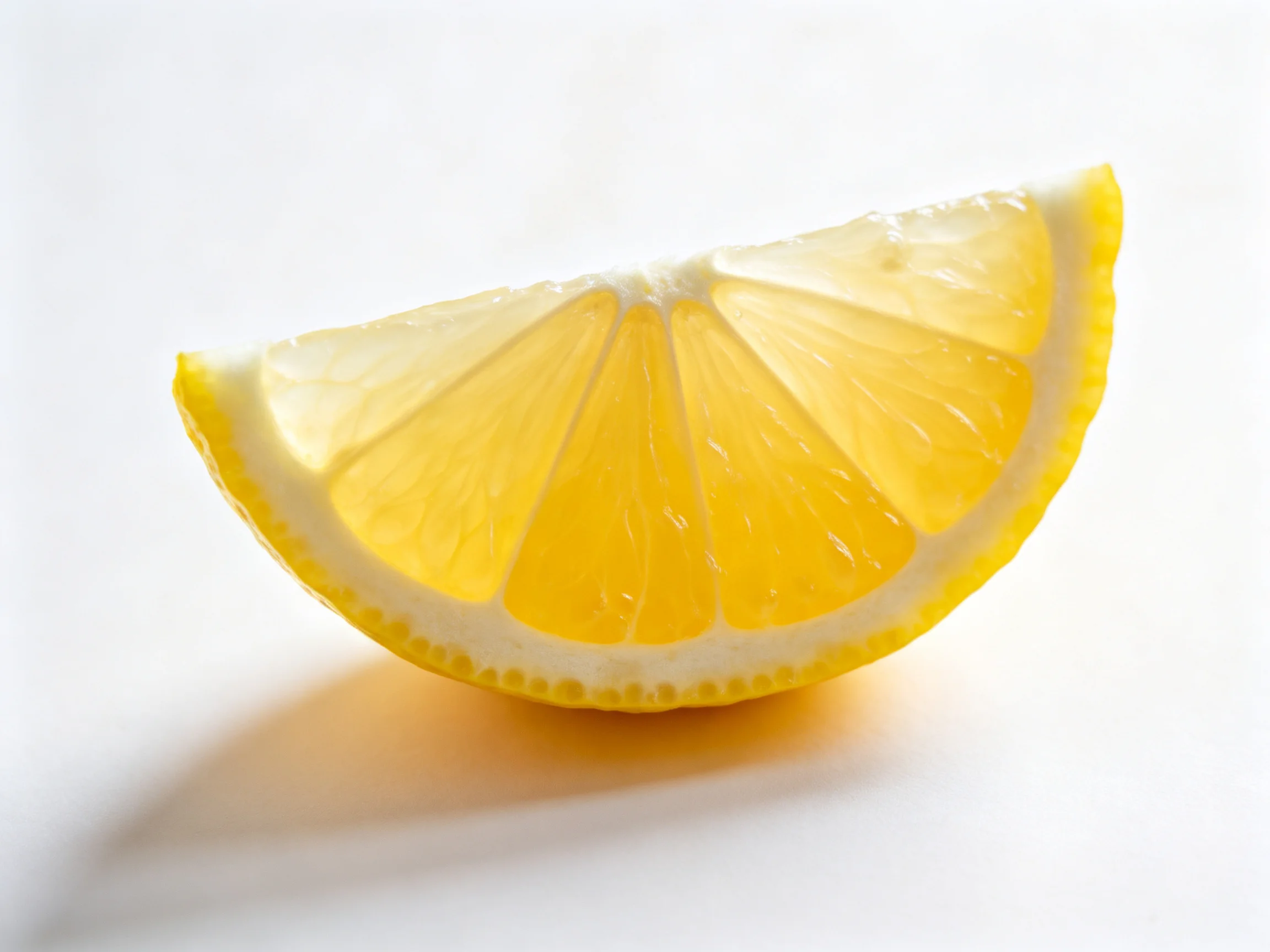 A bright yellow lemon slice showcasing clear citrus segments