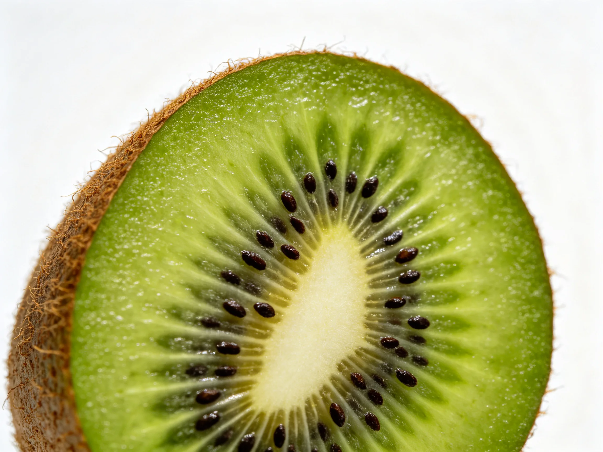 A close - up of a sliced kiwi showing vibrant green flesh and seeds