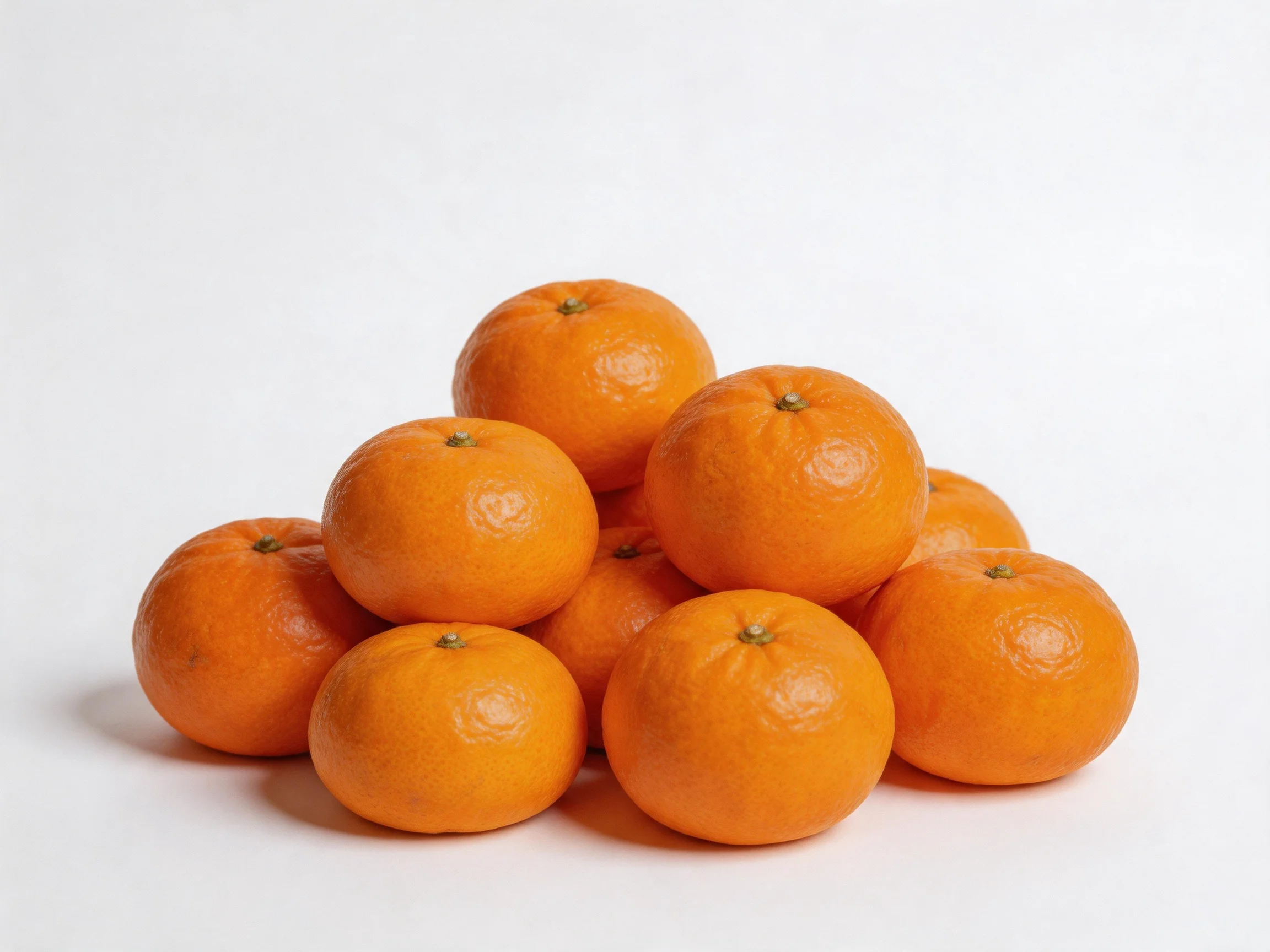 A cluster of bright orange citrus fruits arranged in a pyramid formation