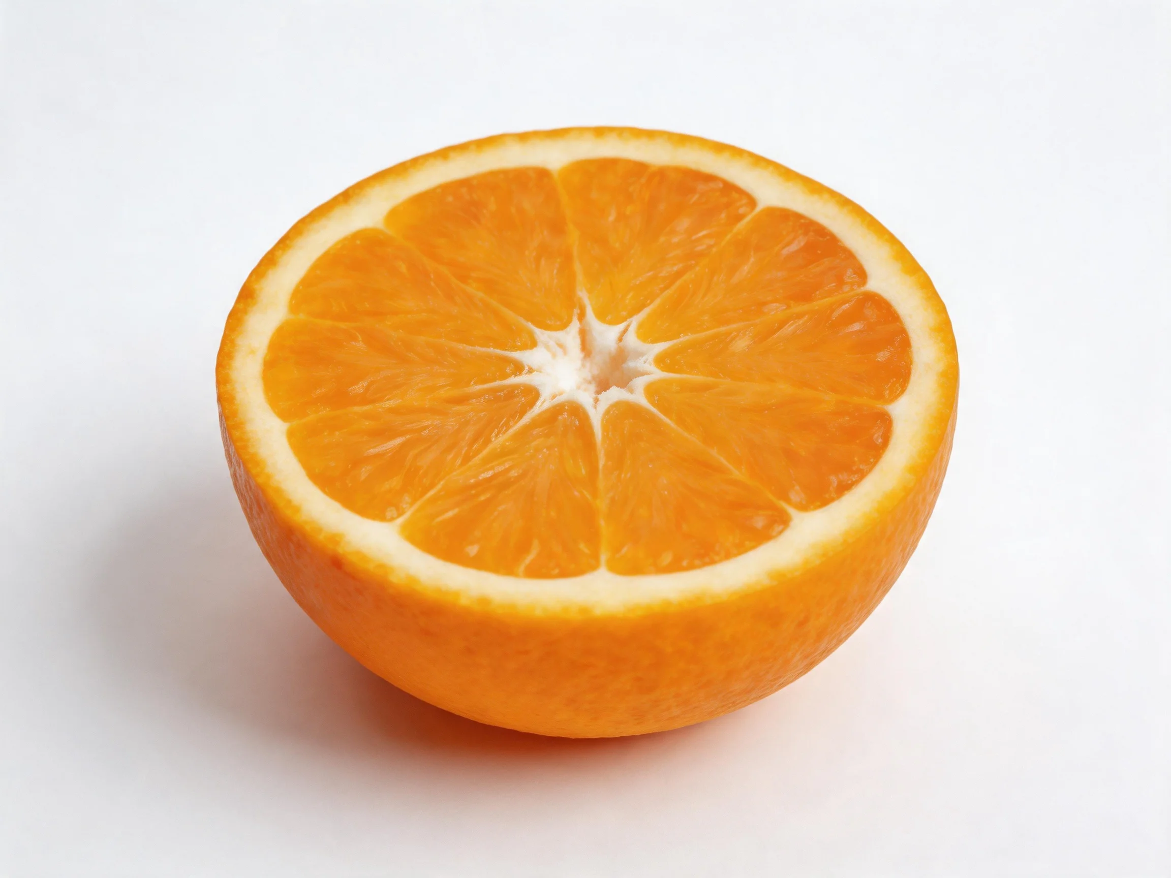 A fresh, bright orange citrus fruit sliced into two equal halves