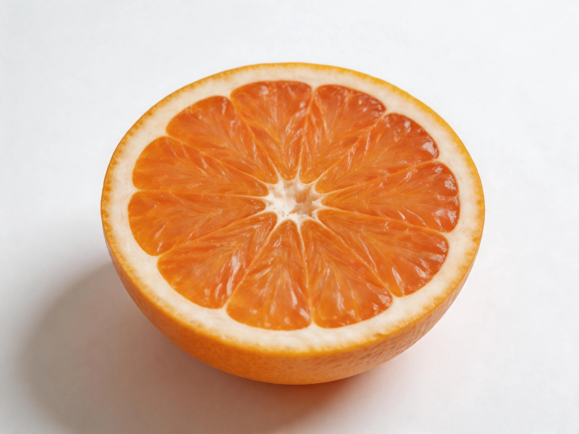 A fresh, halved orange grapefruit presented on a white background