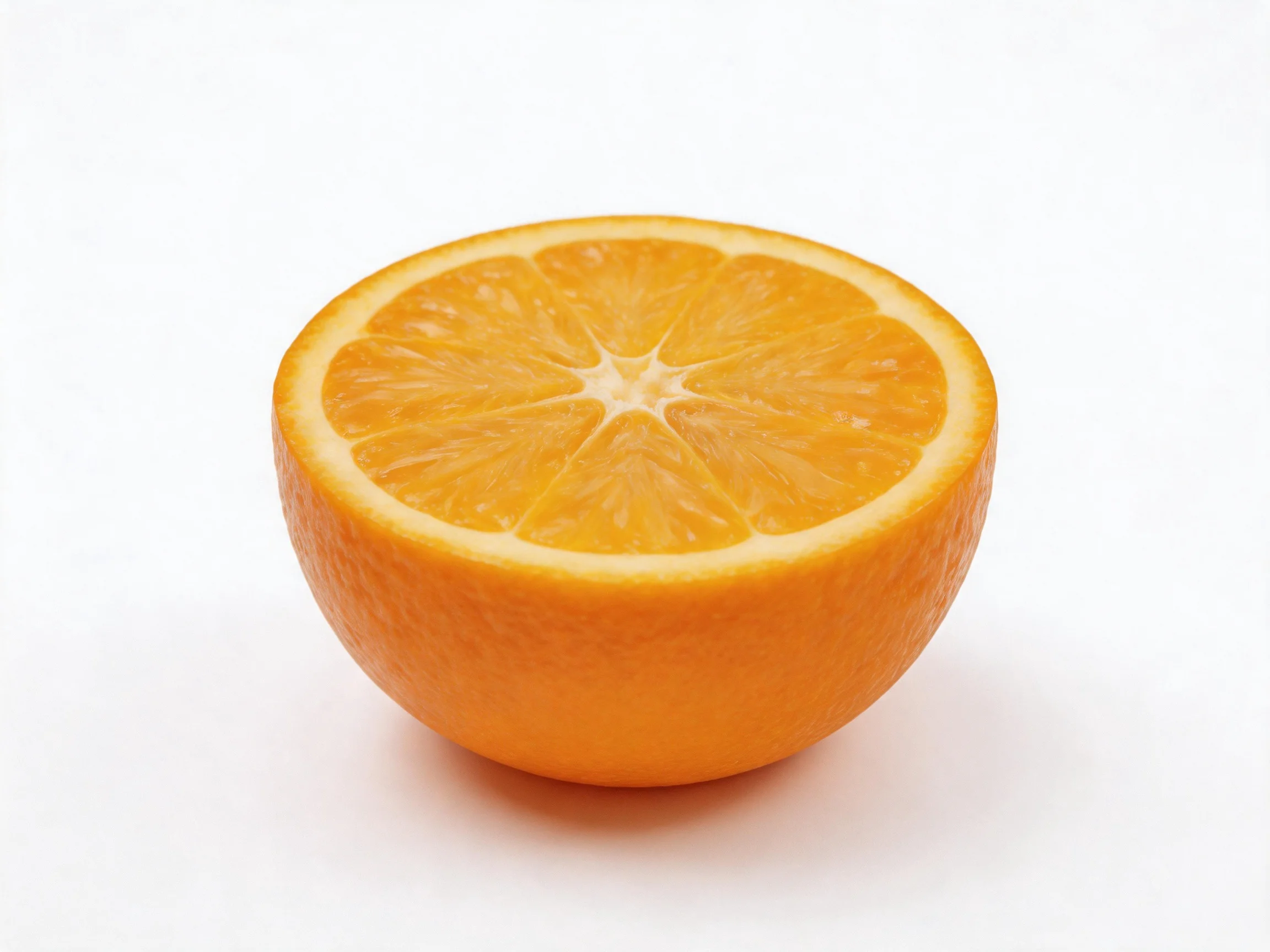 A halved orange fruit with vibrant citrus segments