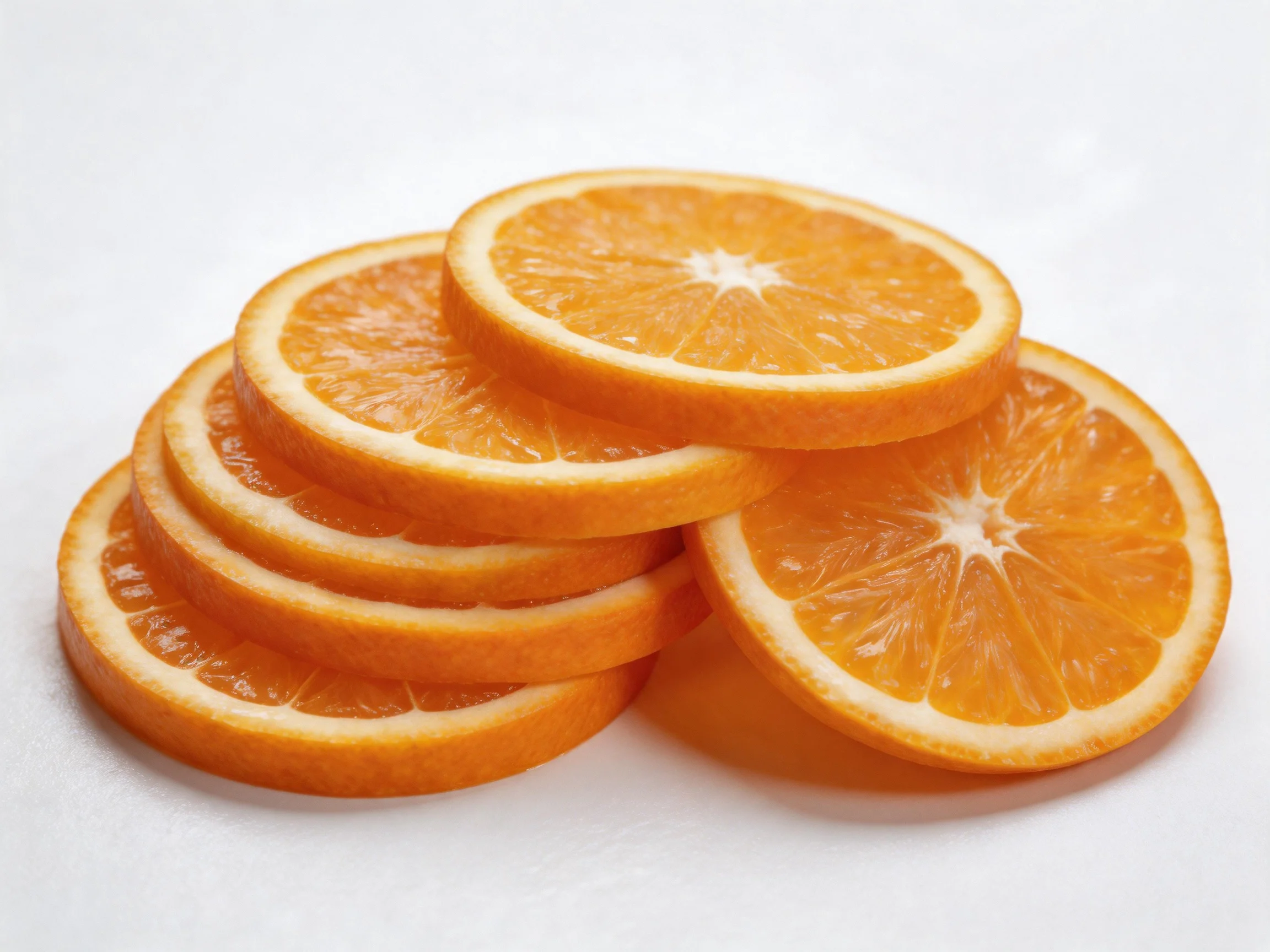 A pile of freshly cut orange slices showcasing vibrant citrus colors