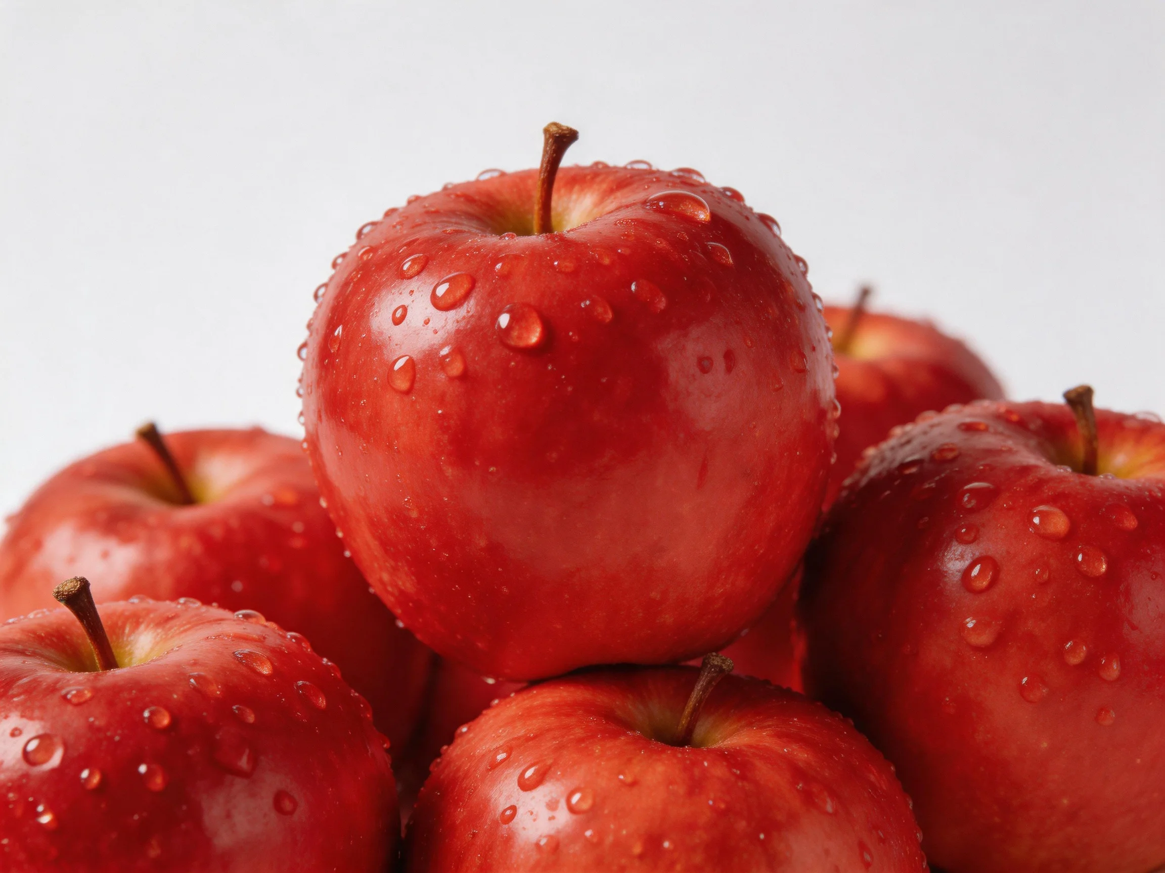 A pile of vibrant red apples with glistening water droplets