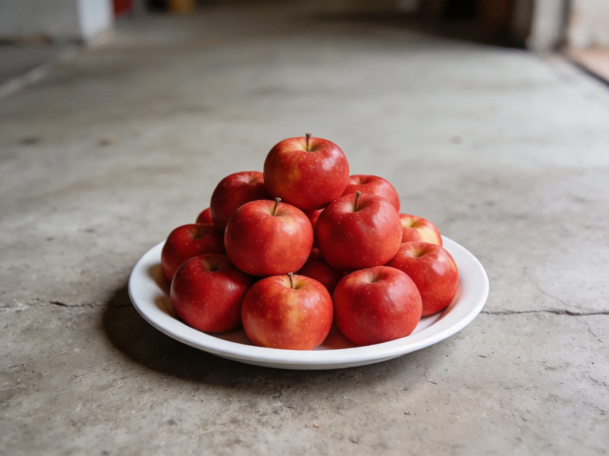 A pyramid of vibrant red apples arranged on a white plate
