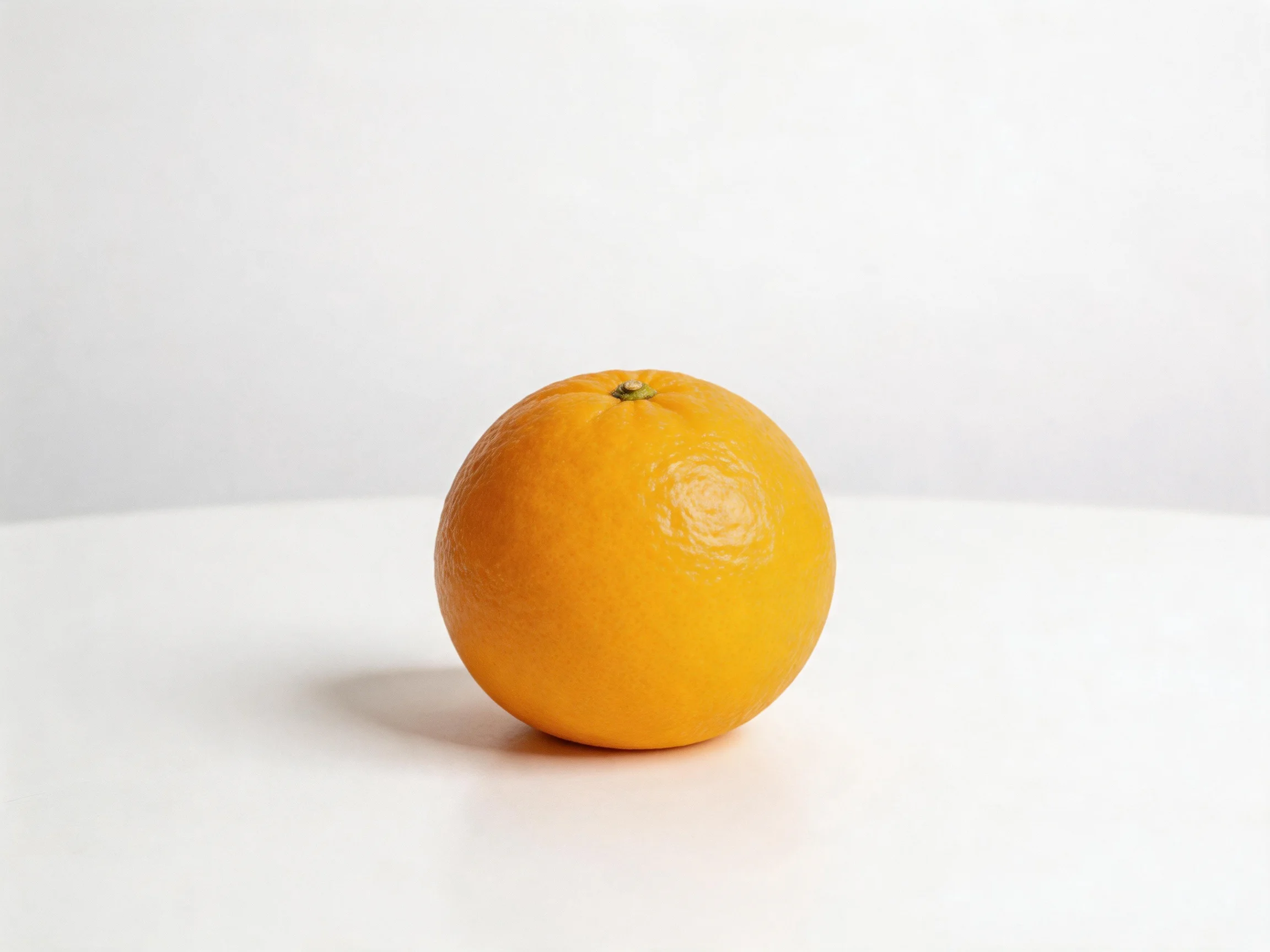A single bright orange citrus fruit centered on a white surface