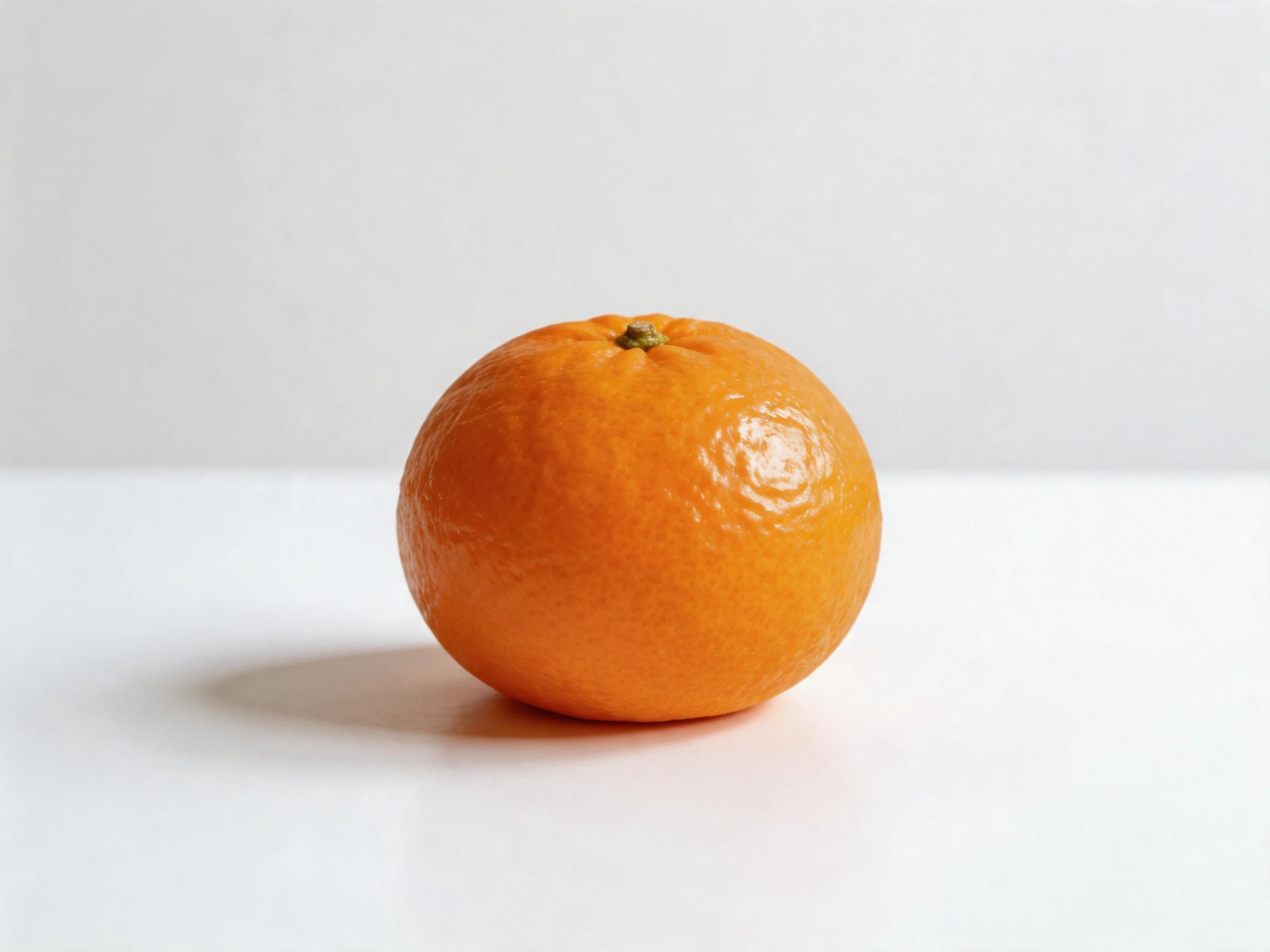 A single bright orange citrus fruit on a white surface