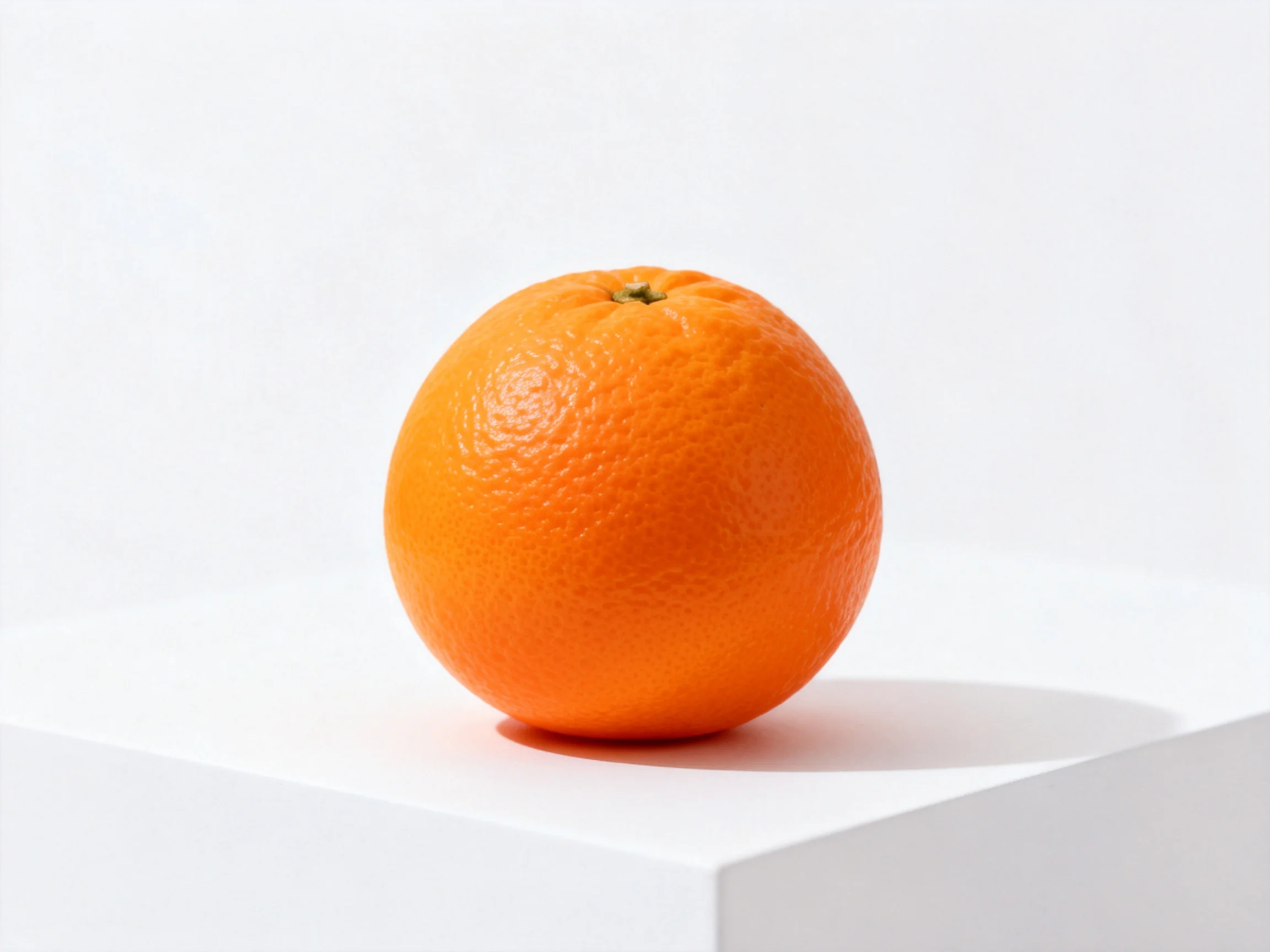 A single bright orange citrus fruit on a white surface