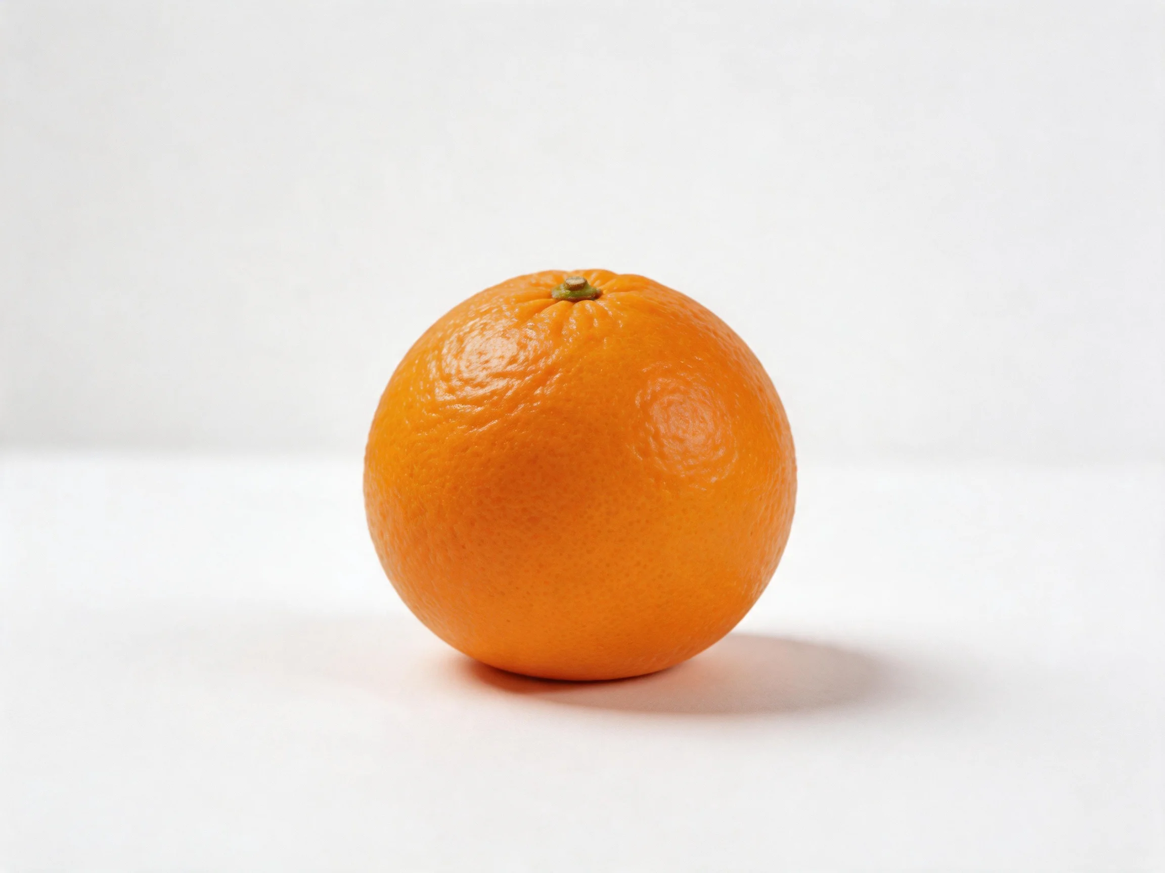 A single bright orange citrus fruit positioned centrally on a white surface