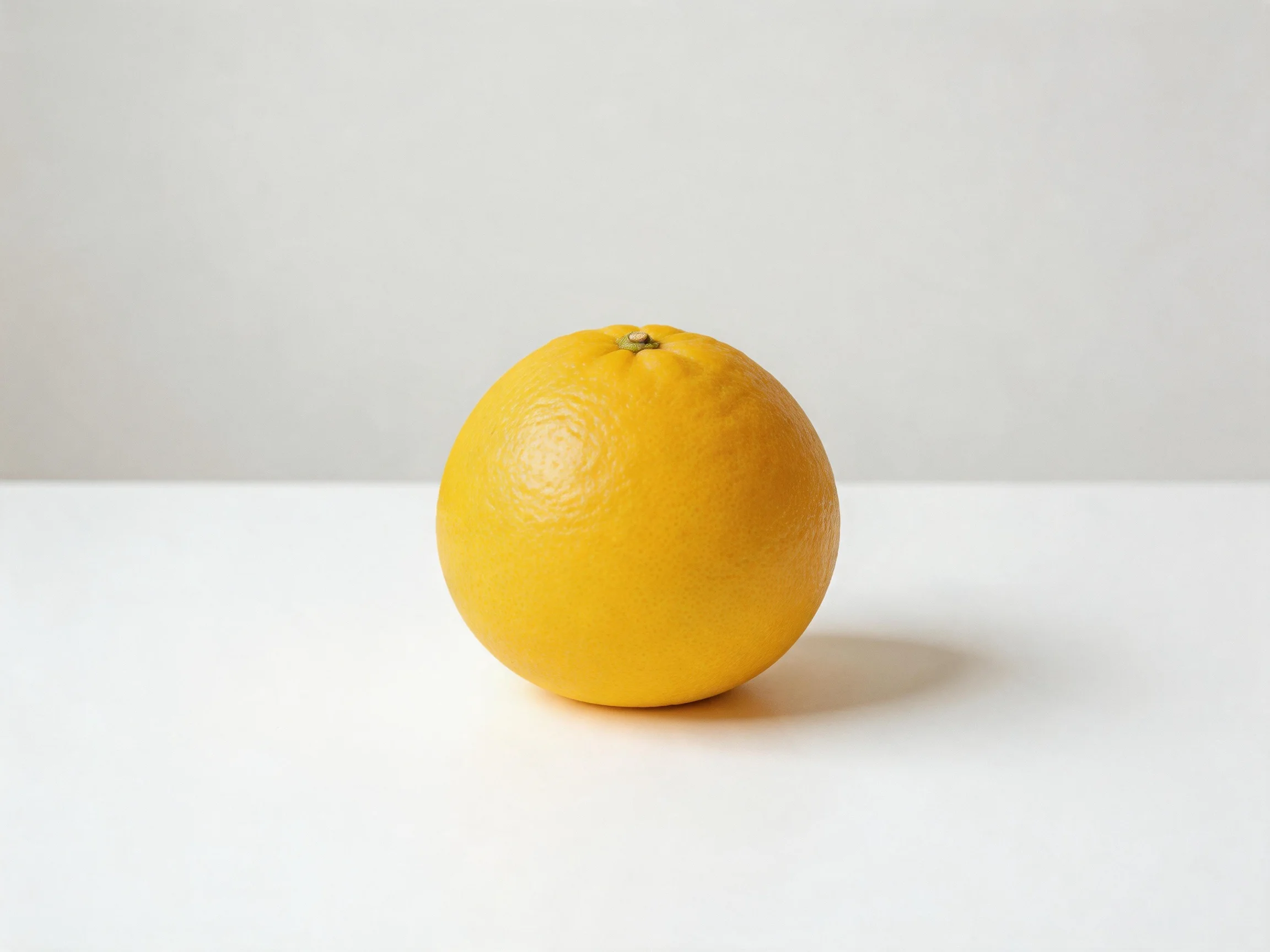 A single bright yellow orange centered on a white surface