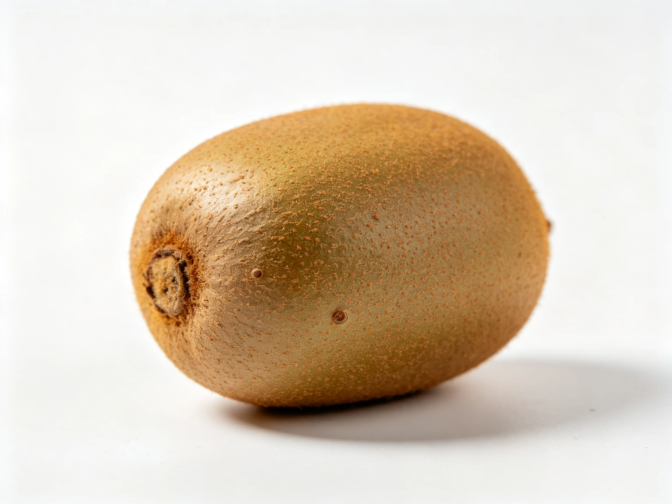 A single brown kiwifruit with textured skin displayed alone