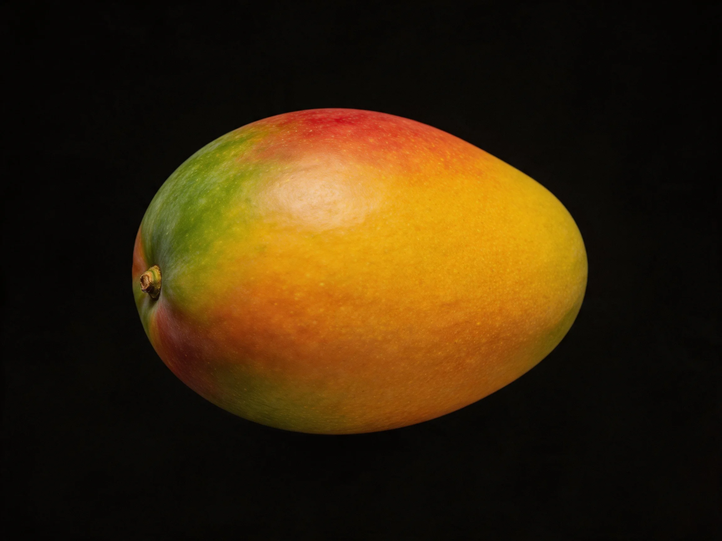A single ripe mango with green, orange, and red tones