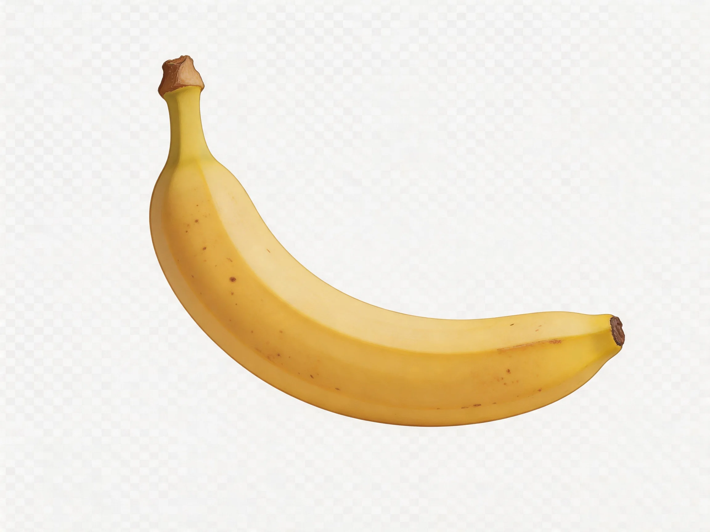 A single ripe yellow banana with brown tips on both ends