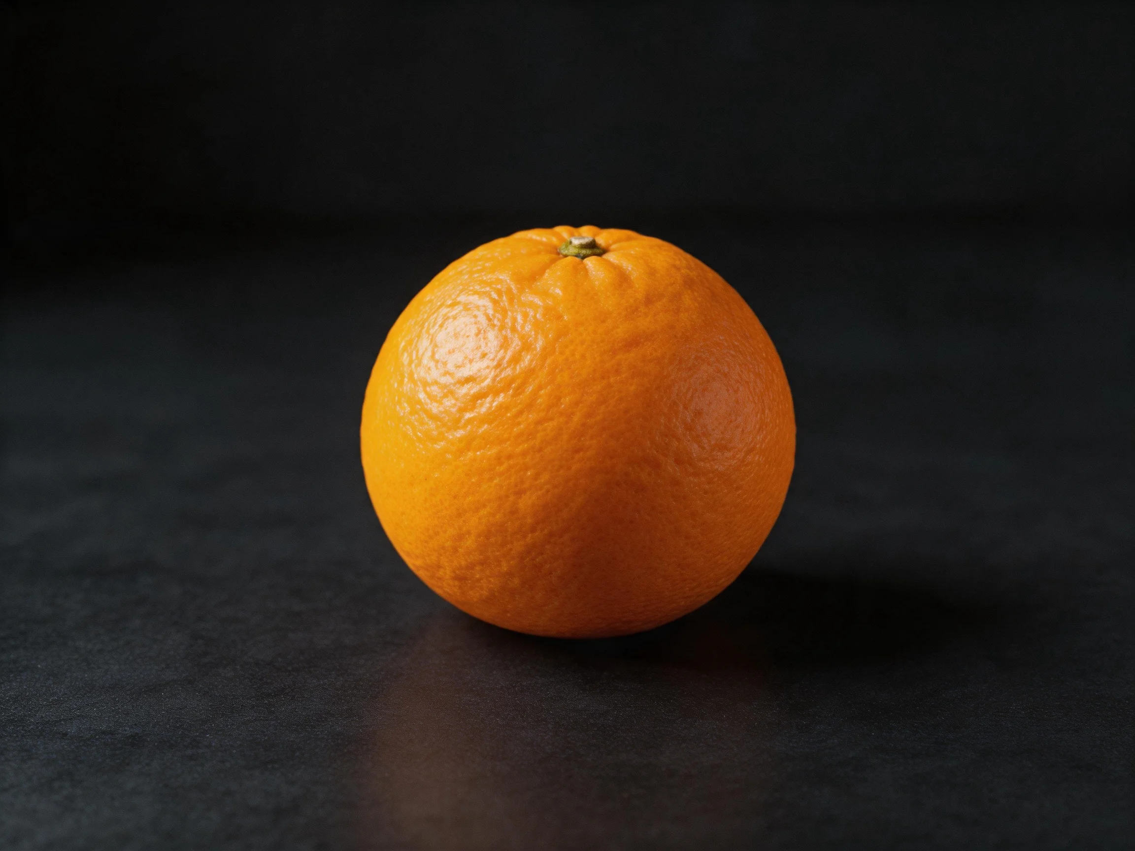 A single vibrant orange citrus fruit placed on a dark surface