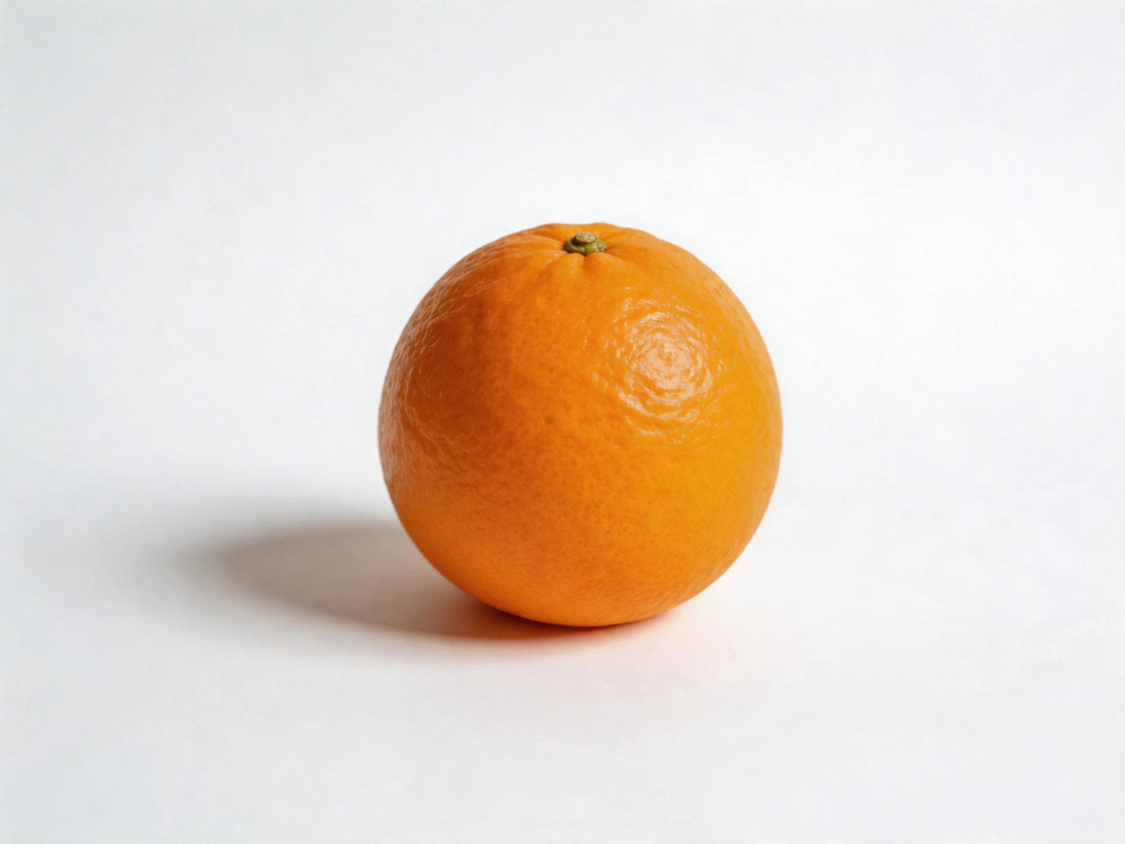 A single vibrant orange fruit centered against a stark white backdrop