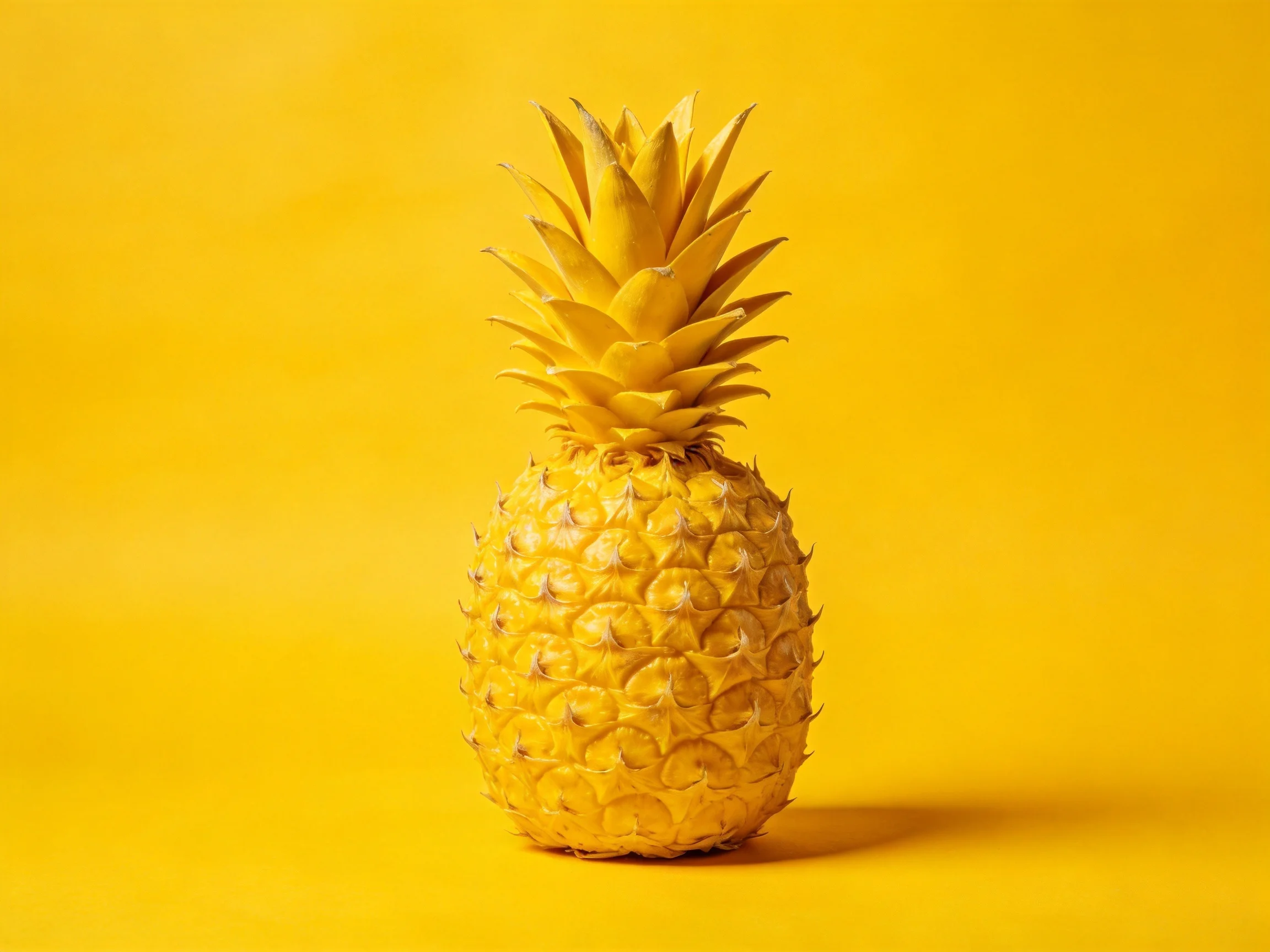 A single yellow pineapple centered on a solid yellow surface