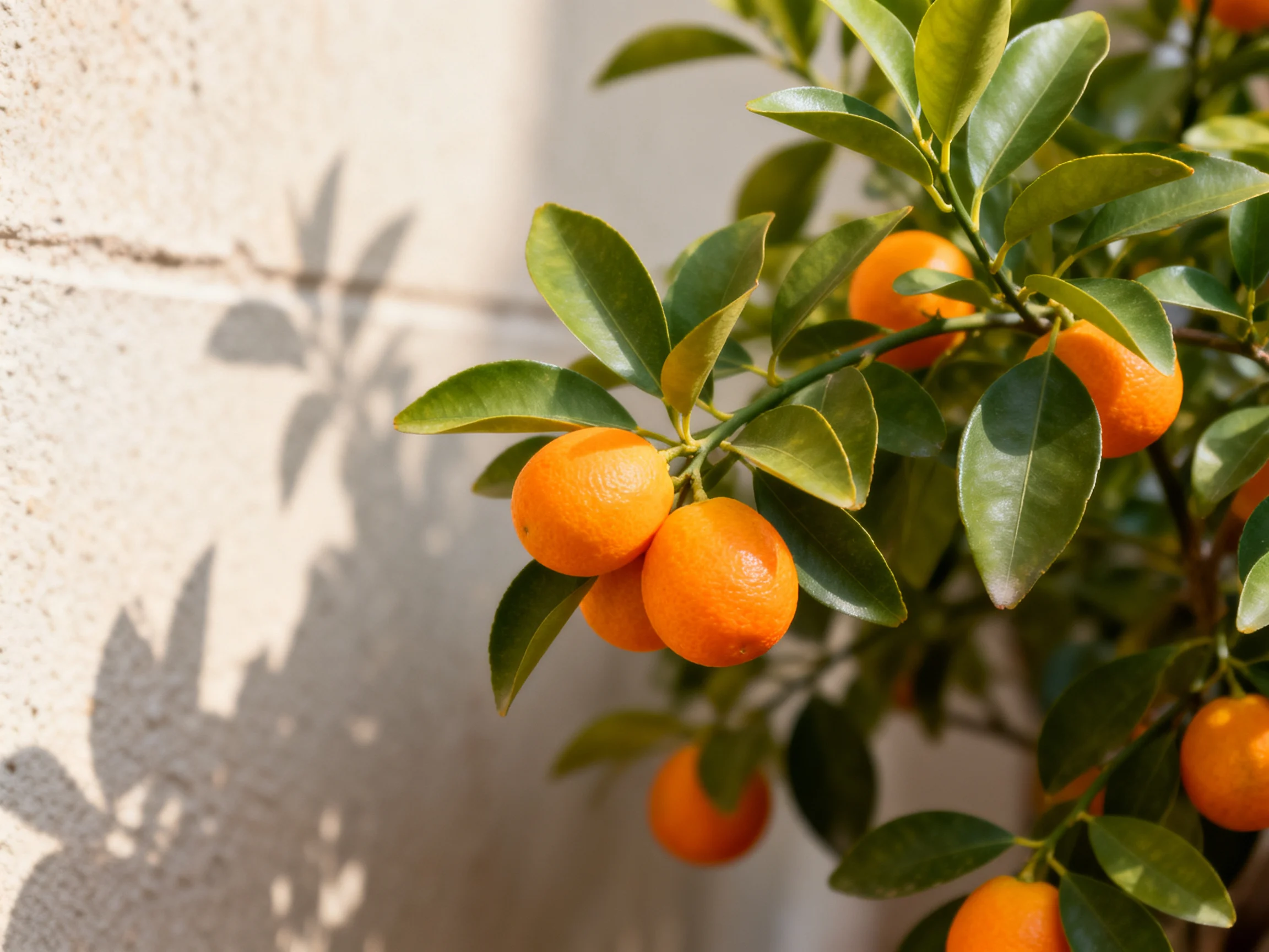 A small citrus tree with vibrant orange fruits and glossy green leaves