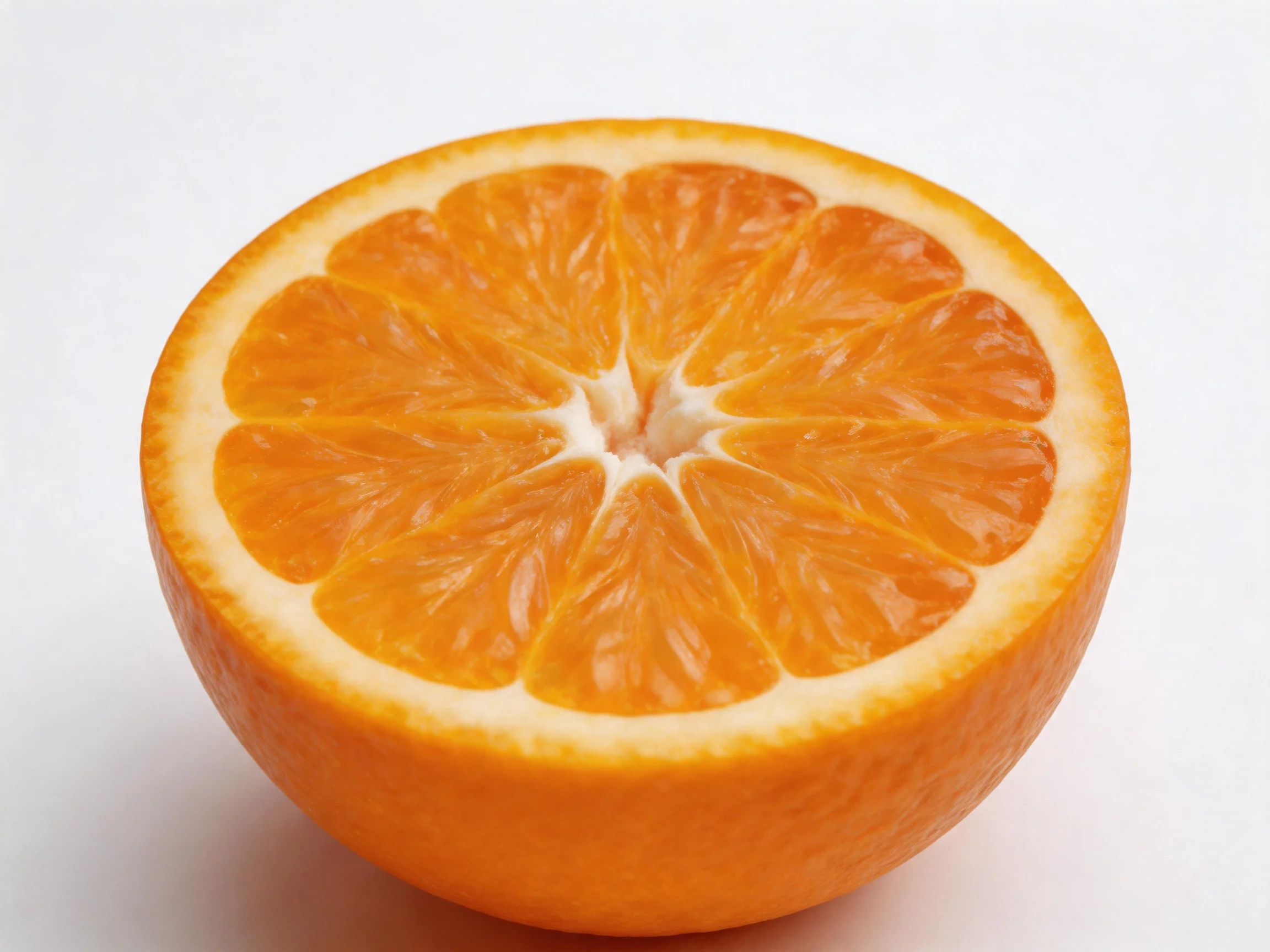 A vibrant halved orange fruit with juicy segments