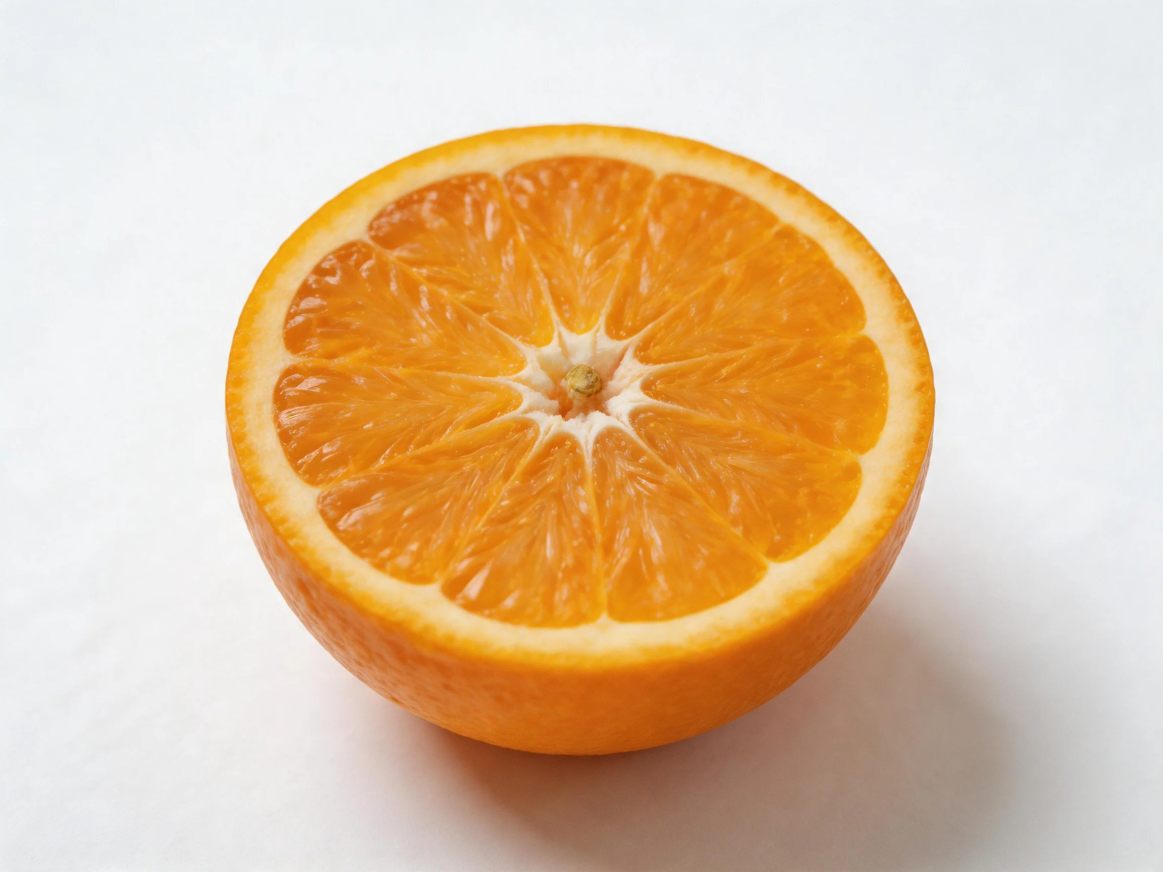 A vibrant orange fruit cut in half, displaying juicy segments